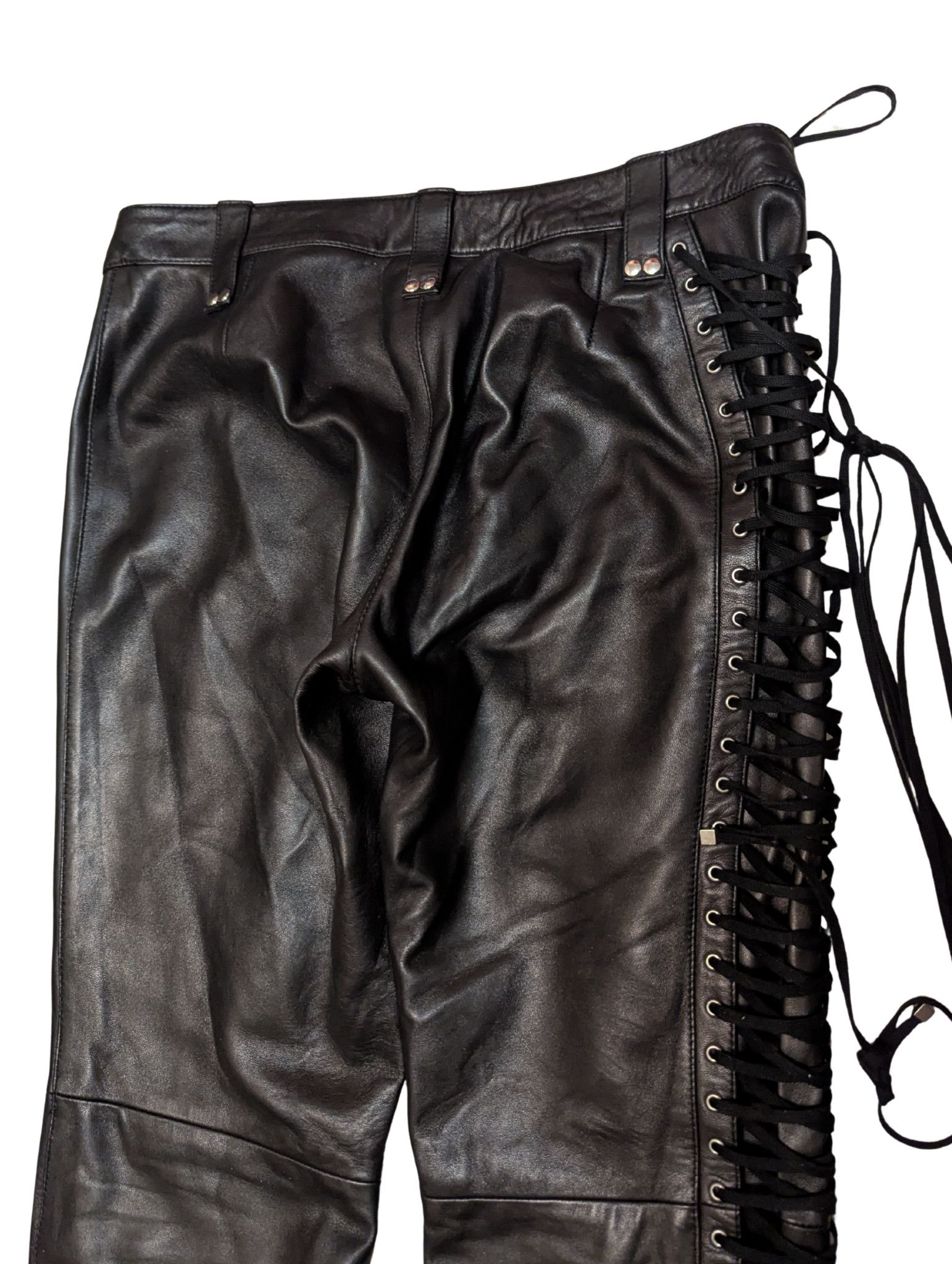 Dolce & Gabbana Vintage Dolce & Gabbana Leather Lace-Up Gothic Pants – Black Size 28" / US 6 / IT 42 - 4 Thumbnail