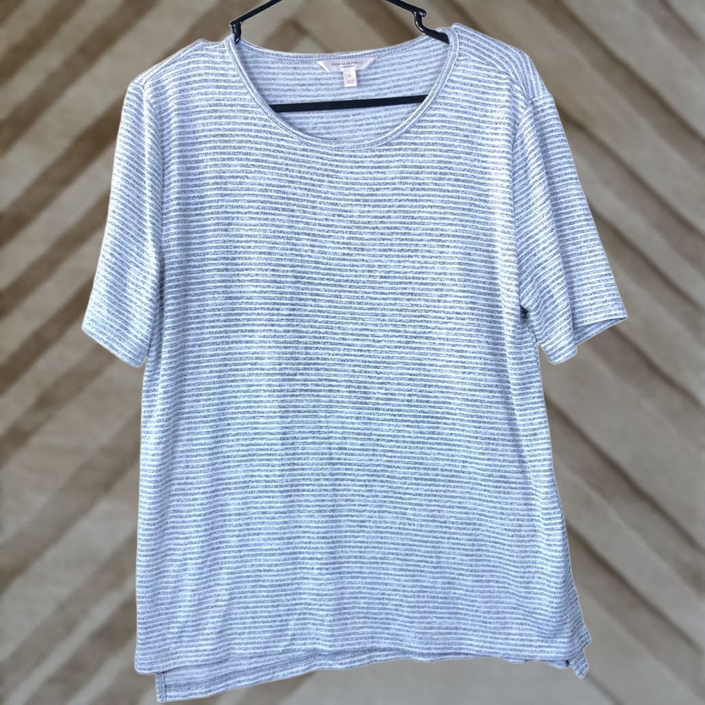 Banana Republic Banana Republic Womens Shirt Gray White Striped Crew Neck Short Sleeve Stretch M Shirt Women Casual Workwear Wedding 90s Normcore Preppy Momcore Size M / US 6-8 / IT 42-44 - 1 Thumbnail