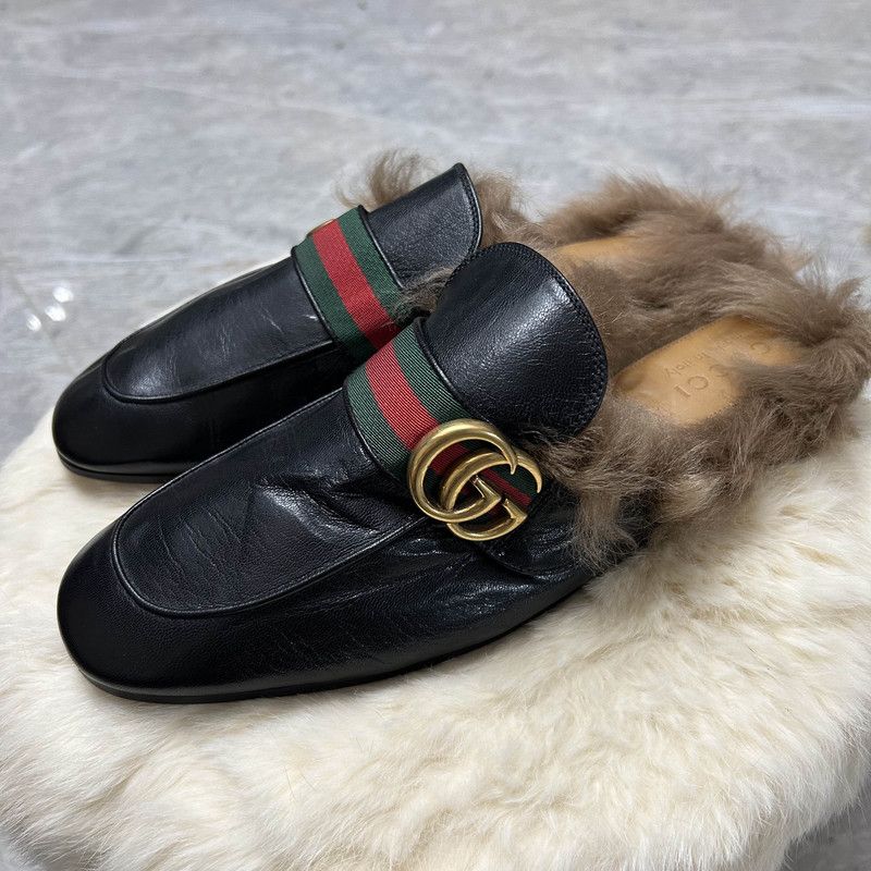 Gucci Gucci Princetown Black Fur Slide Sandals for Men 0079 | Grailed