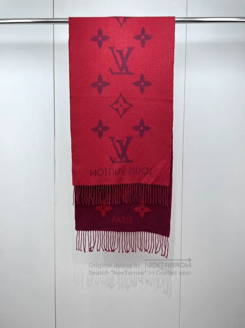 Louis Vuitton Louis Vuitton Red presbyopic cashmere fringe scarf Size ONE SIZE - 3 Thumbnail