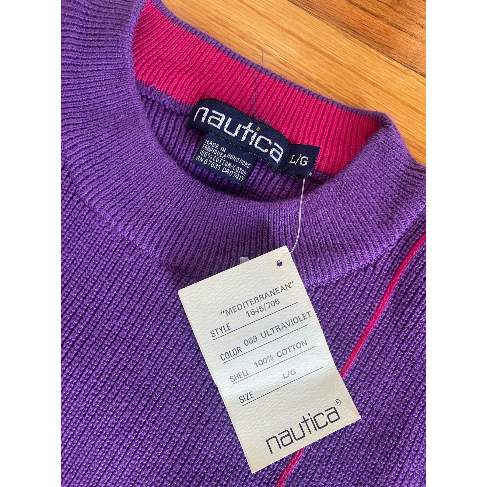 Nautica × Vintage Rare vtg Nautica windowpane sweater size L purple/pink NWT Size US L / EU 52-54 / 3 - 2 Thumbnail