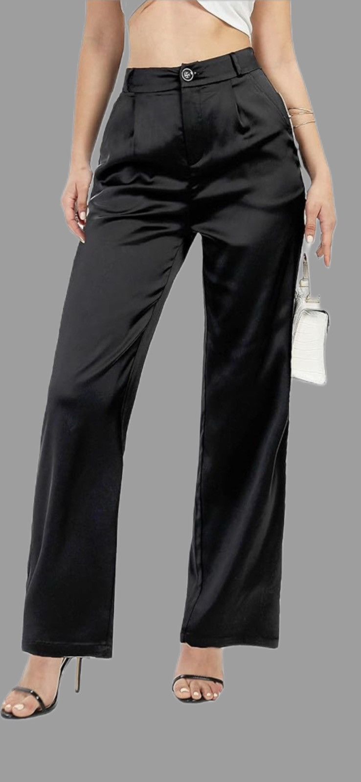 Other Women's Black Satin Wide Leg Dress Party Casual Pants Size 32" / US 10 / IT 46 - 2 Thumbnail