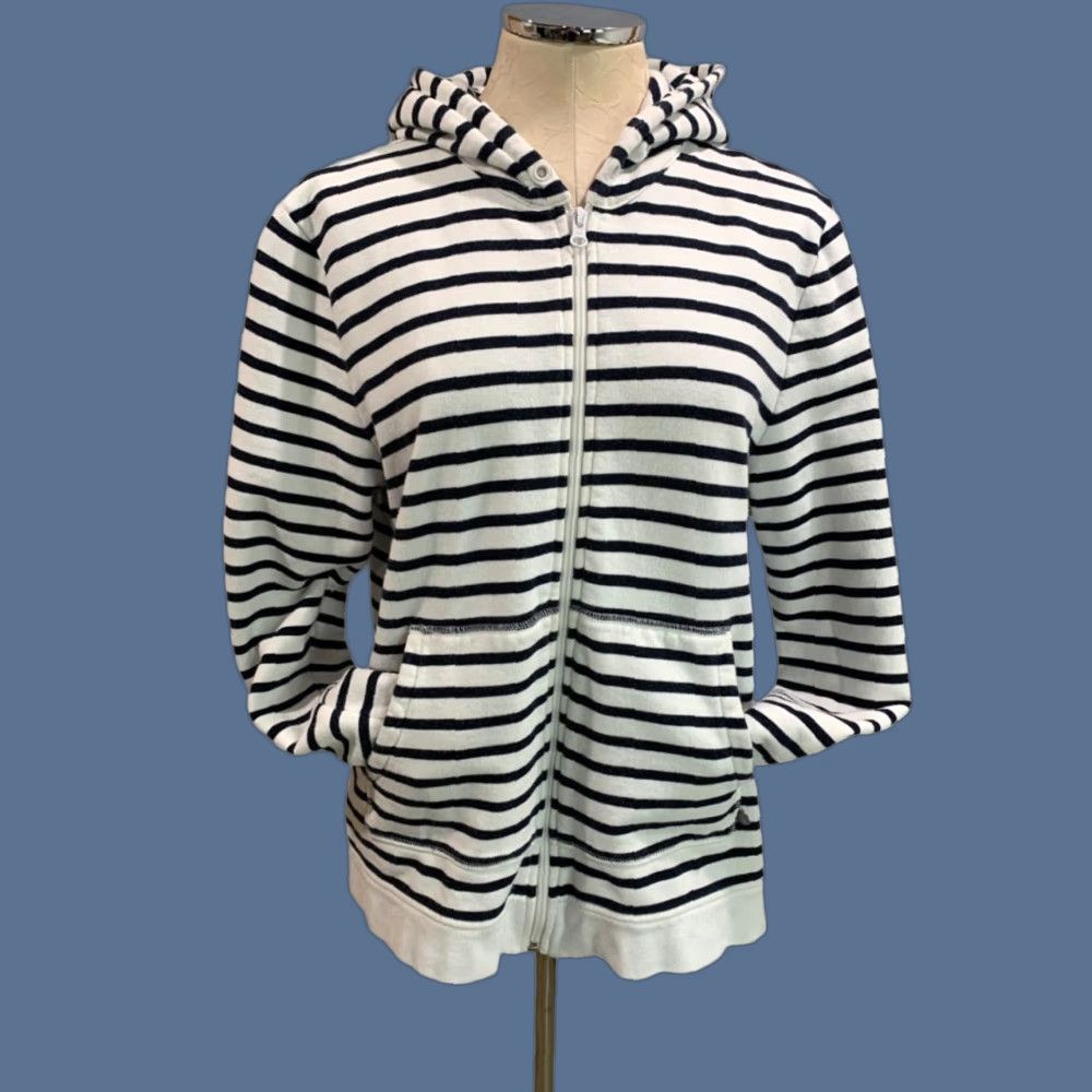 Talbots VINTAGE XL Talbots Zip Up Hoodie Sweatshirt Womens Navy Blue White Stripe Sweatshirt (Plus) Hoodie Size XL / US 12-14 / IT 48-50 - 1 Thumbnail