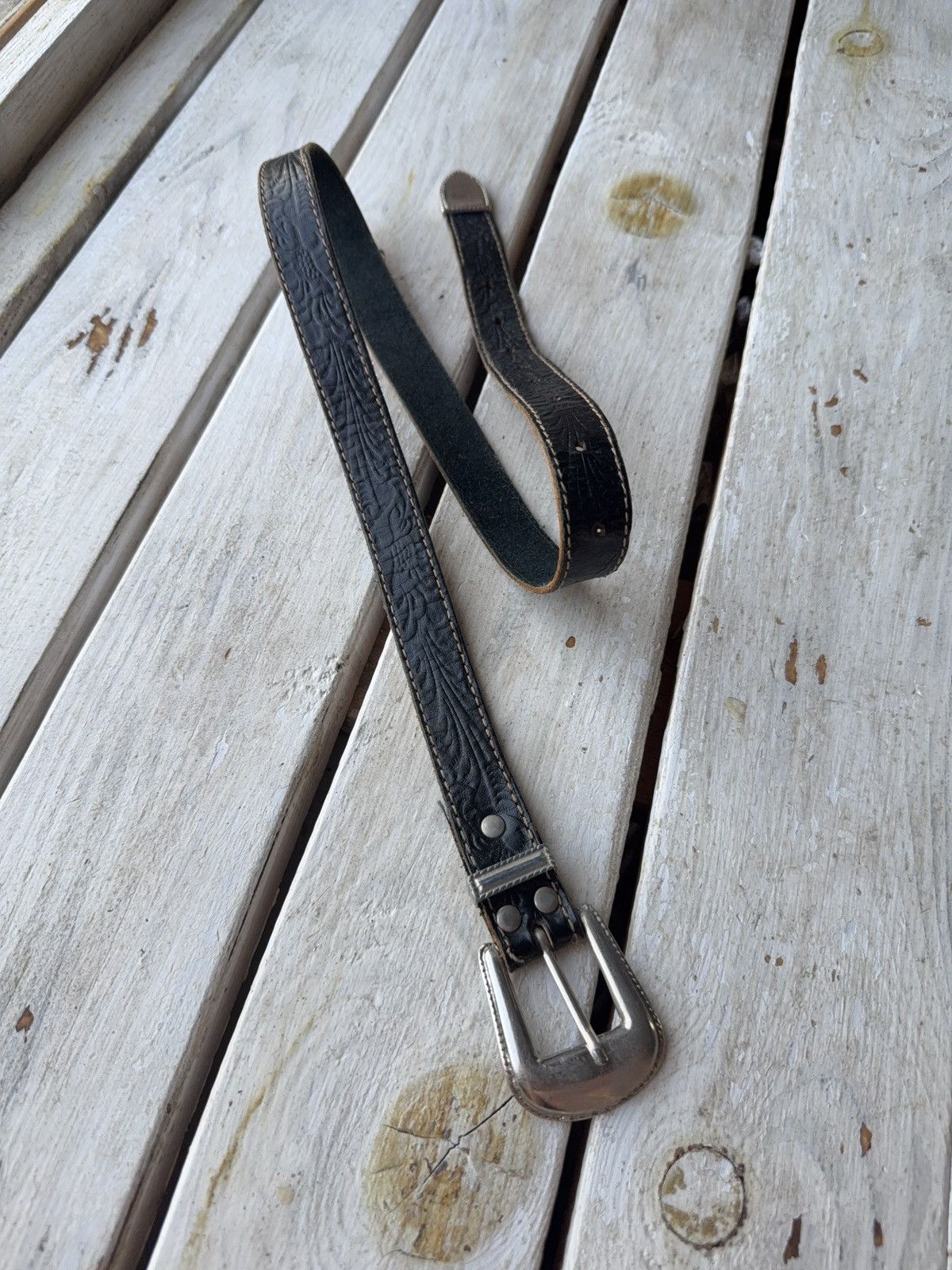 Designer × Japanese Brand × Vintage Vintage Western Black Leather Belt Design Silver Buckle Size ONE SIZE - 2 Thumbnail