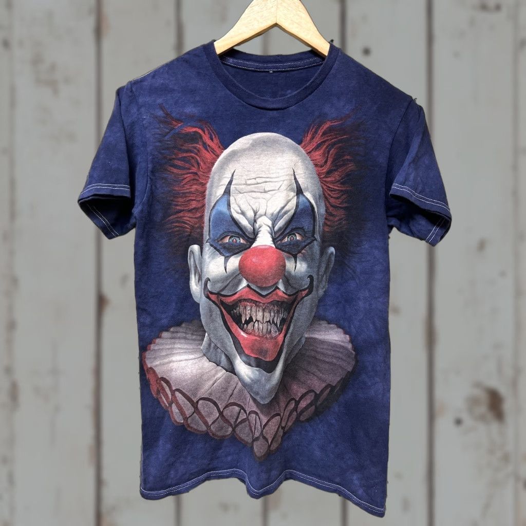 Vintage Creepy Clown Face Blue Short Sleeve T-shirt Horror Medium Crew Neck Mens M Cotton Slim Halloween Tie Dye Size US M / EU 48-50 / 2 - 1 Thumbnail