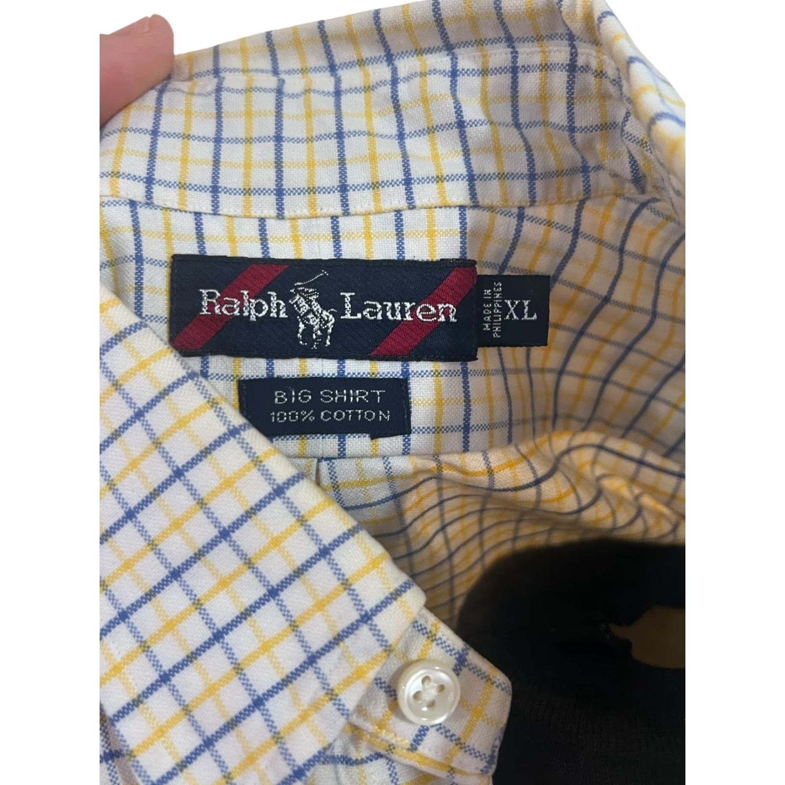 Polo Ralph Lauren VINTAGE Polo Ralph Lauren Big Shirt Mens XL Button-Up Plaid Collared Yellow 100% Cotton Classic Shirt Size US XL / EU 56 / 4 - 6 Thumbnail