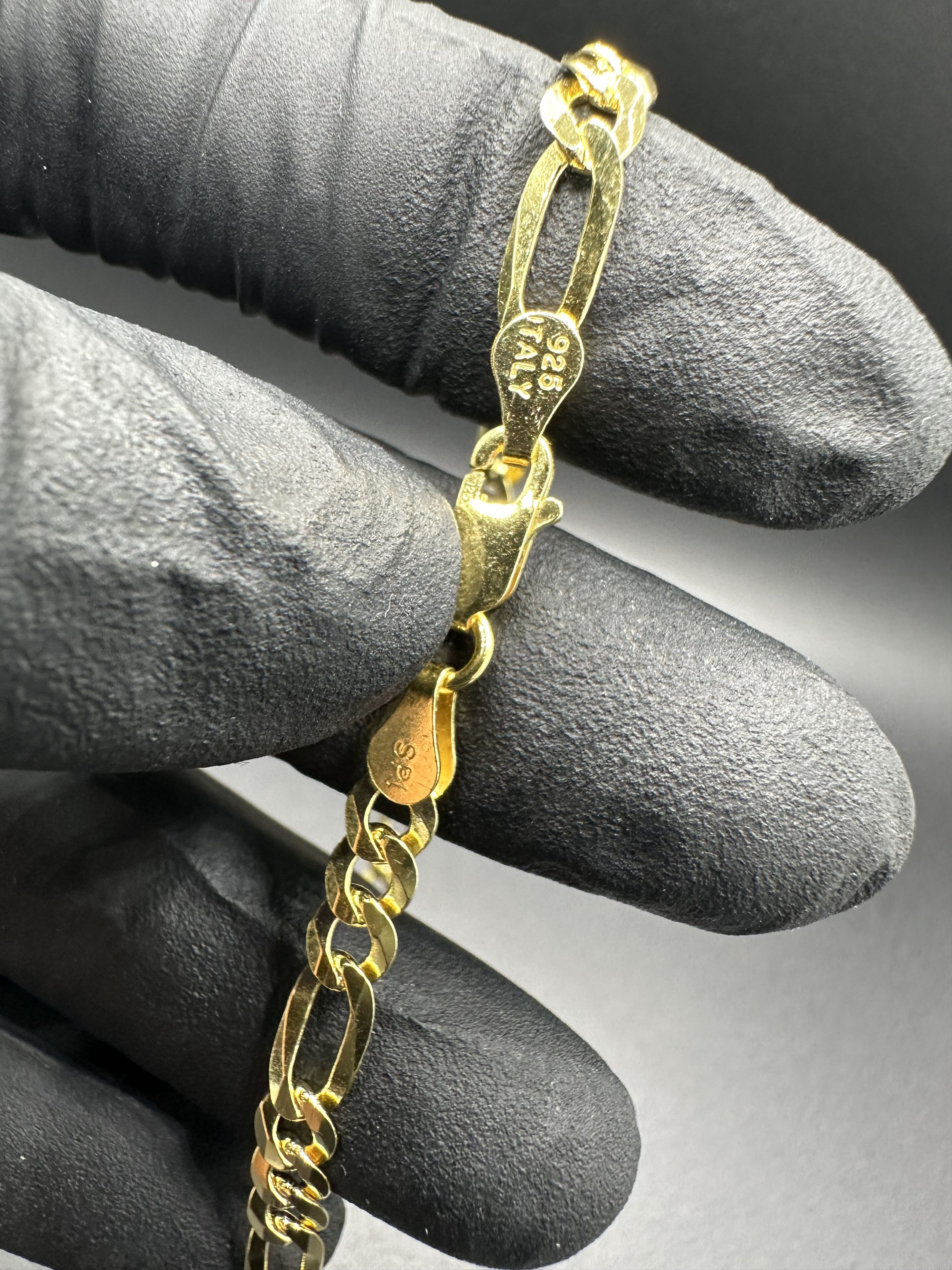 Jewelry 14KT GOLD OVER STERLING SILVER 925 FIGARO BRACELET Size ONE SIZE - 4 Thumbnail