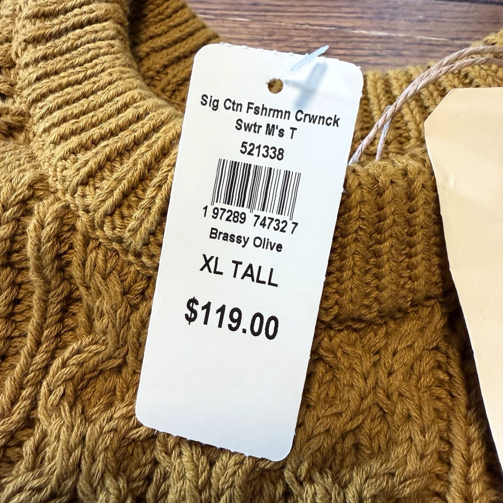 Vintage LL Bean Signature Cotton Fisherman Sweater XL Tall Brassy Olive New Men Size US XL / EU 56 / 4 - 4 Thumbnail