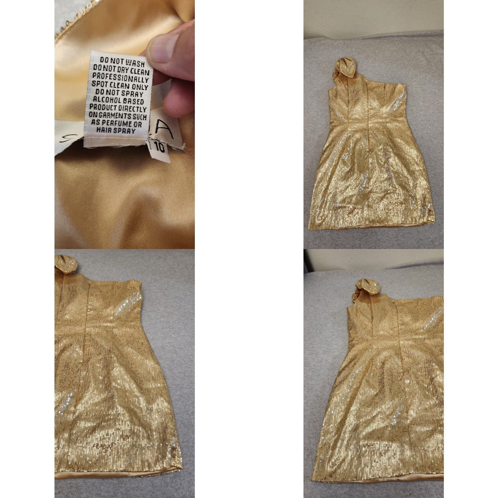 Vintage Vtg Scala Dress Womens 10 Gold Sequin One Shoulder Silk Cocktail Party Mini Dress Size L / US 10 / IT 46 - 9 Thumbnail