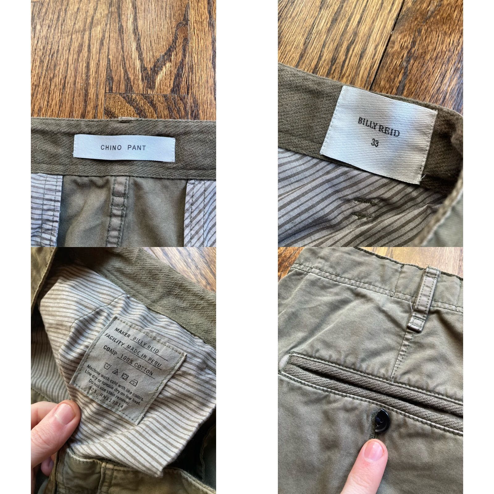 Billy Reid Billy Reid Pants Mens 33 Chino Olive Green Twill Cotton Military Made In Peru Size US 33 - 8 Thumbnail