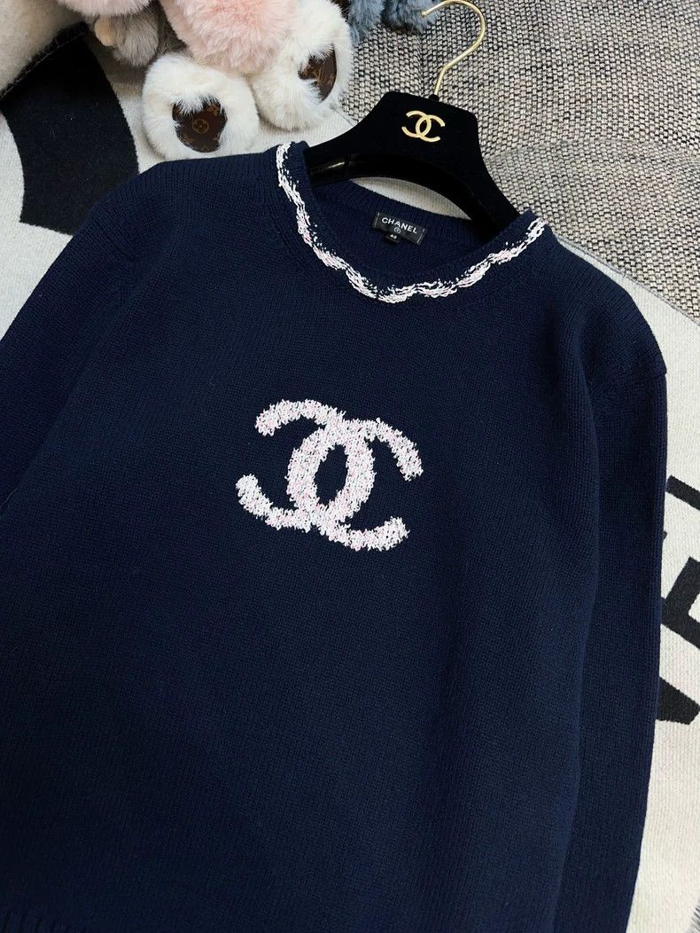 Chanel Chanel 21p dark blue lace double C round-neck knitted swea Size S / US 4 / IT 40 - 3 Thumbnail