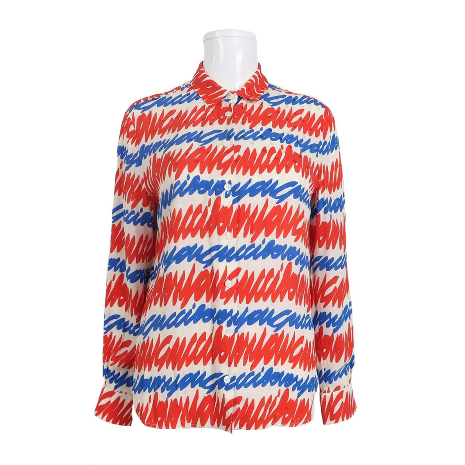 Gucci Gucci Red and Blue Print Silk Button Up Size 40 Size S / US 4 / IT 40 - 1 Thumbnail