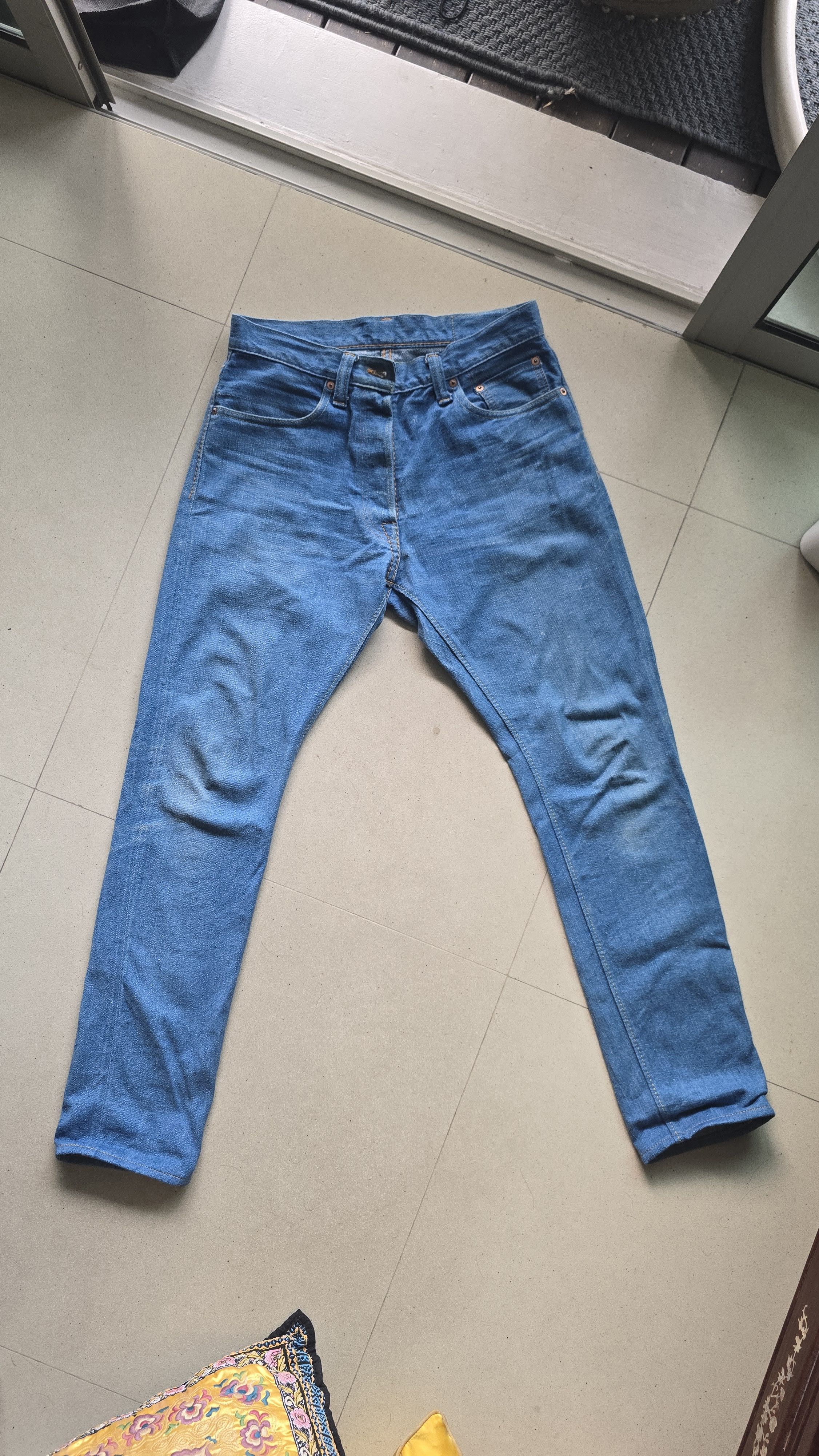 Pure Blue Japan 14oz Greencast Slubby Indigo Denim - Relaxed Taper Fit Size US 30 / EU 46 - 5 Thumbnail