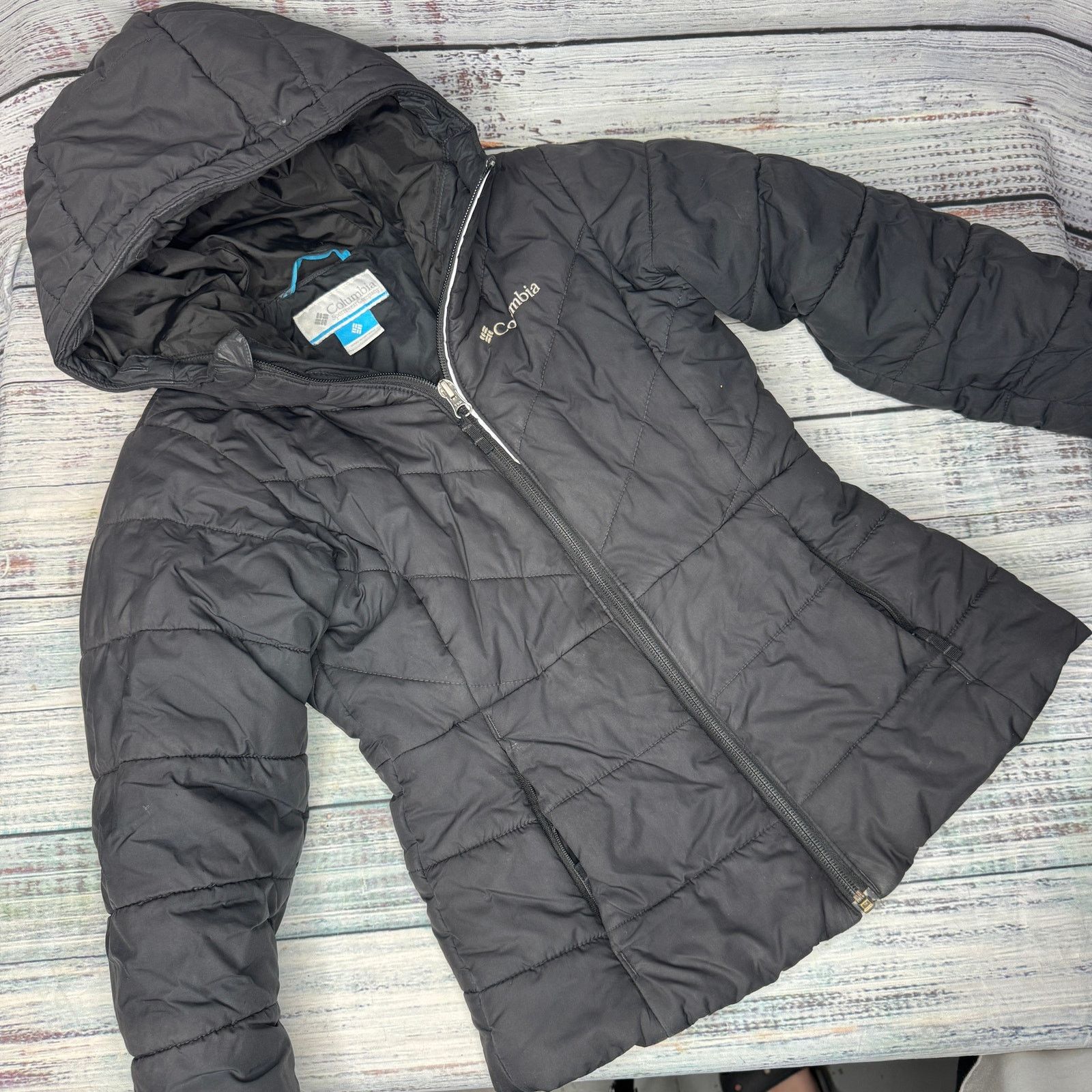 Columbia Columbia 7/8 Black Hooded Puffer Coat Quilted Winter Jacket Size S / US 4 / IT 40 - 1 Thumbnail