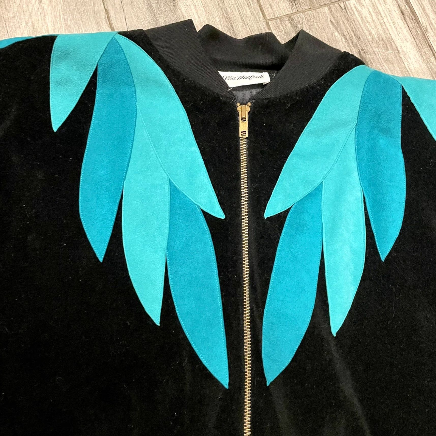 Velvet VTG Ella Manfredi Velvet Geometic Suede Full Zip USA Large Sweater Bingo Granny Size L / US 10 / IT 46 - 5 Thumbnail