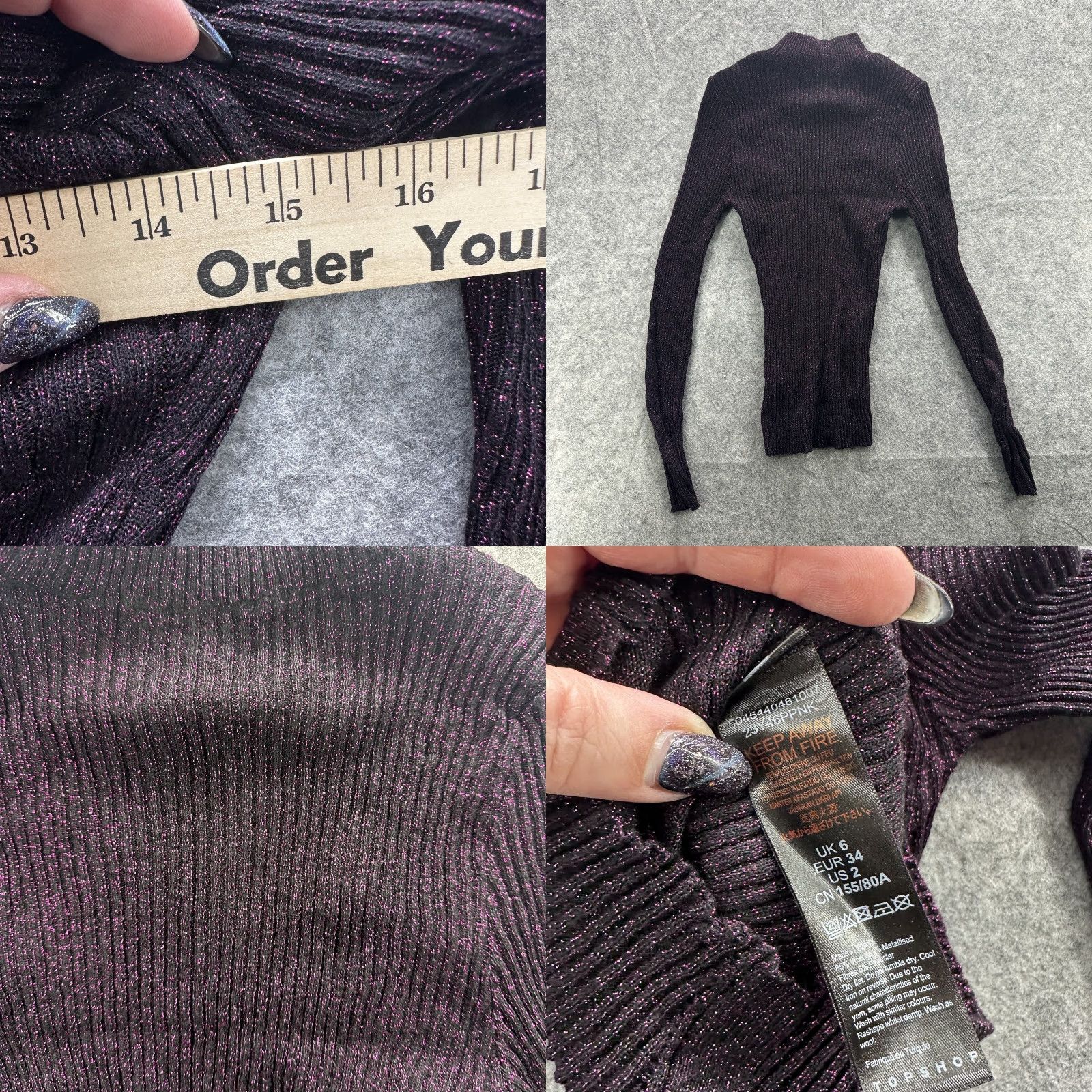 Topshop Topshop Sweater Womens XS UK 6 Metallic Knit Long Sleeve Mock Neck Shimmer Pullo Size XS / US 0-2 / IT 36-38 - 8 Thumbnail