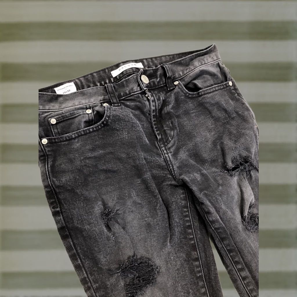 Pacsun PacSun Jeans Mens 32x29 Skinny Distressed Black Wash Denim 32 Inseam Slim Regular Mens Size US 32 / EU 48 - 1 Thumbnail