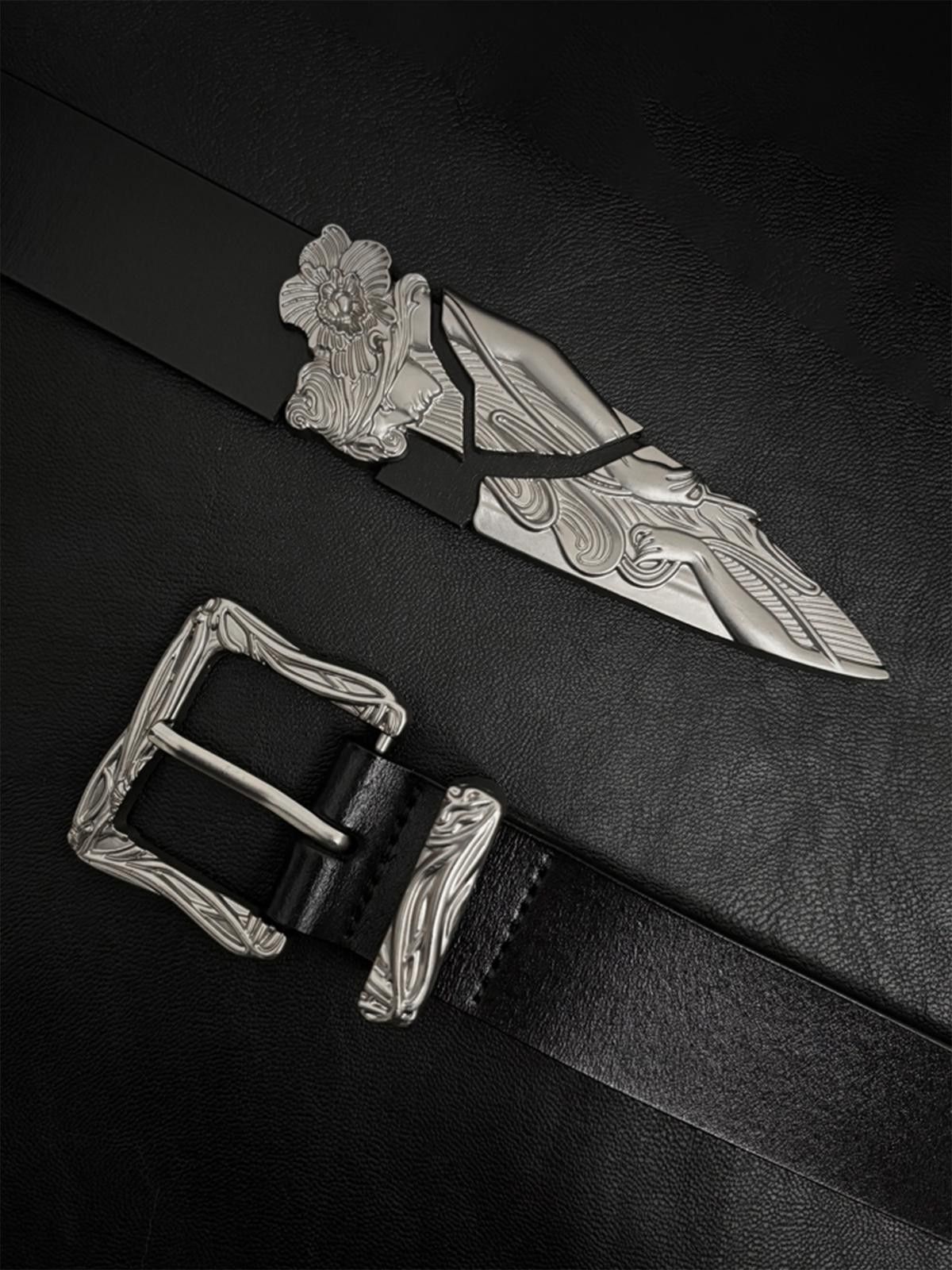 Leather Engraved Buckle Belt Size ONE SIZE - 4 Thumbnail