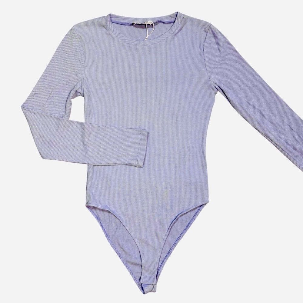 Zara New Zara Lilac Crew Neck Long Sleeve Rib Bodysuit Size L Size L / US 10 / IT 46 - 1 Thumbnail