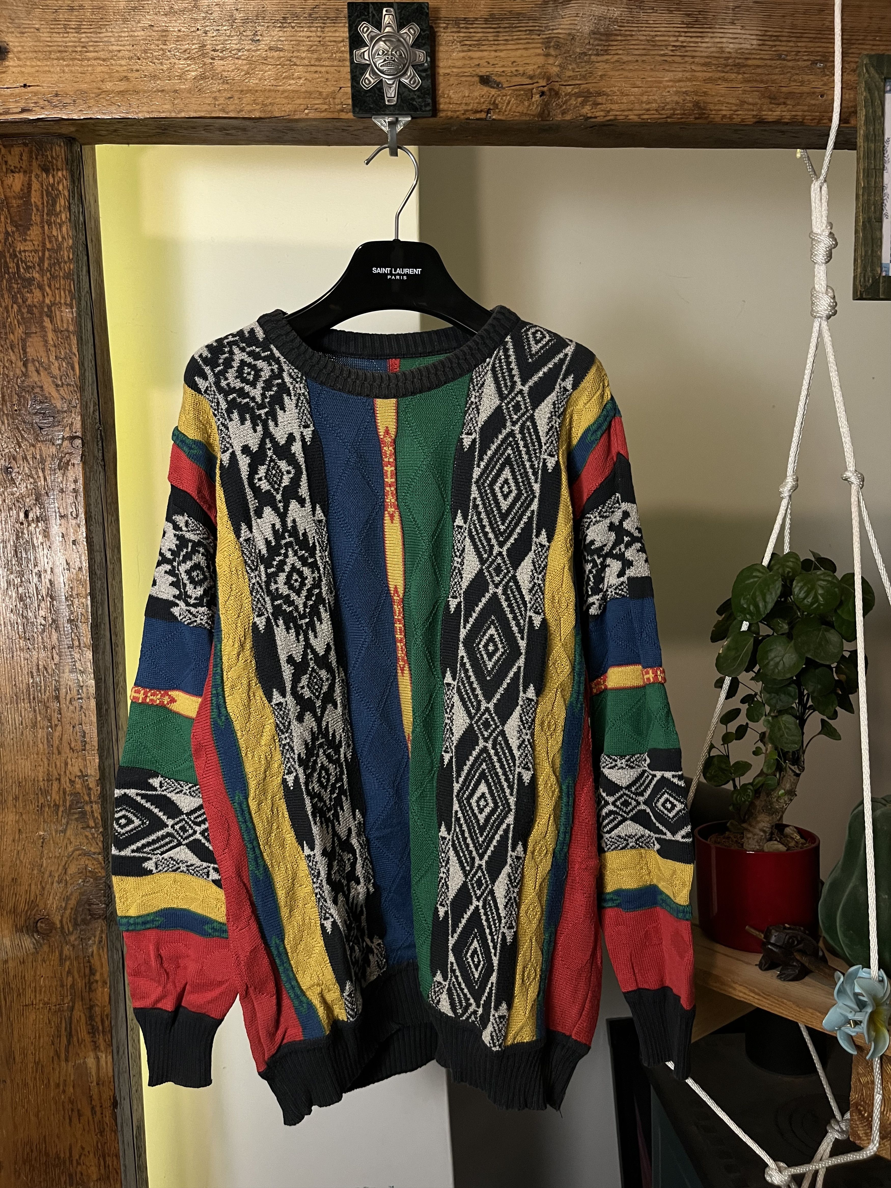 Coogi Vintage 90s Coloured Cable Coogi Style Knit Sweater Size US L / EU 52-54 / 3 - 1 Thumbnail