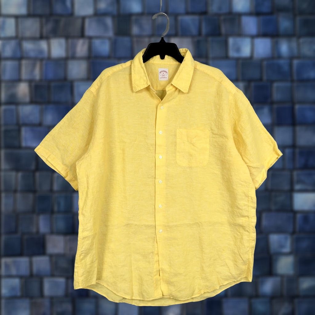 Brooks Brothers VINTAGE Brooks Brothers Shirt Mens XL Yellow Linen 346 Resort Vacation Coastal Preppy 90s Size US XL / EU 56 / 4 - 1 Thumbnail