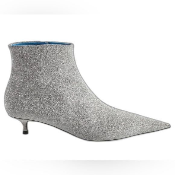 image of Balenciaga Women's Leather Glitter Kitten Heel Shoes Booties in Silver (Size 8.5)
