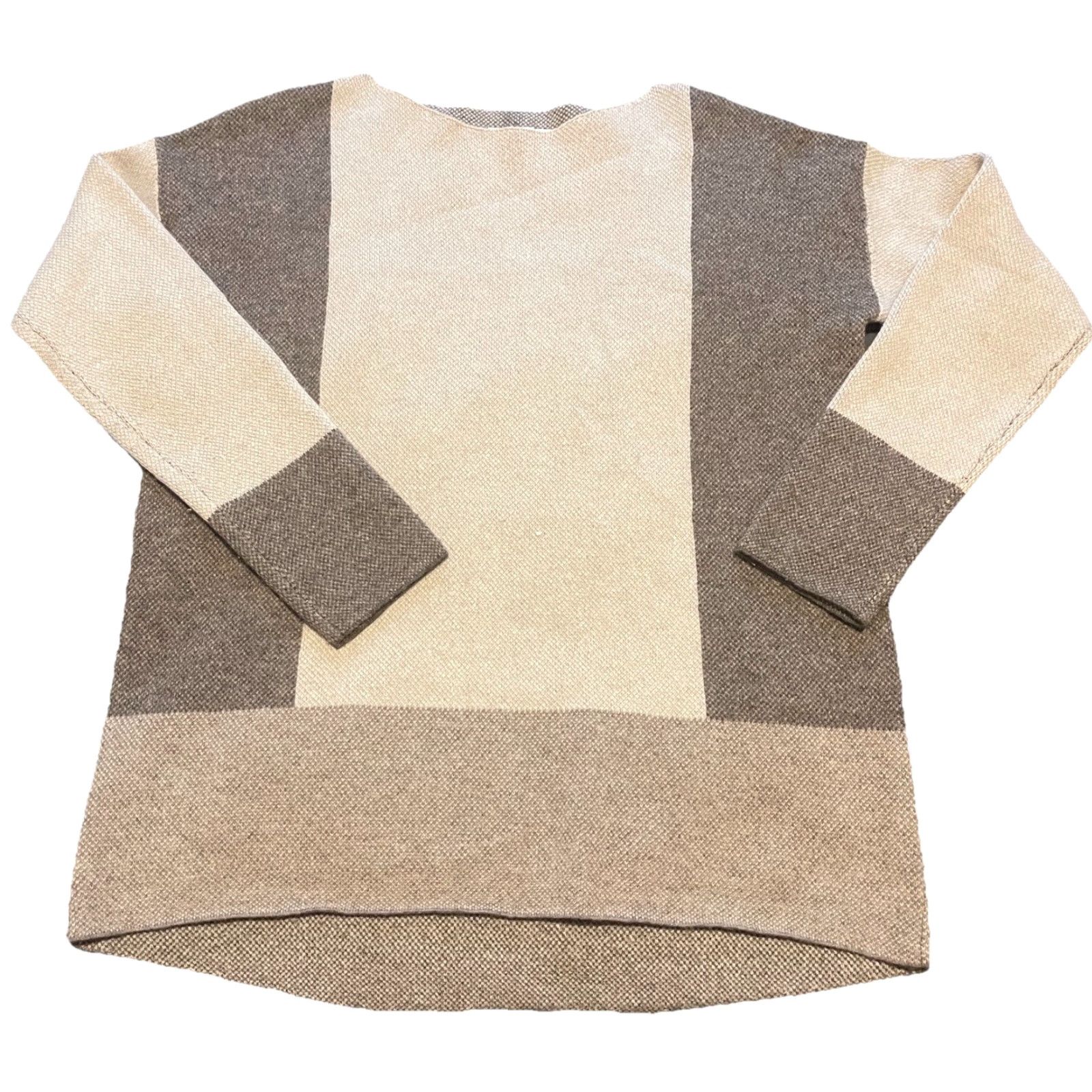Vince Vince Sweater Wool/Cashmere Blend Intarsia Colorblock Brown Tan S Womens Pullover Office Designer Classic Modern Size S / US 4 / IT 40 - 2 Thumbnail