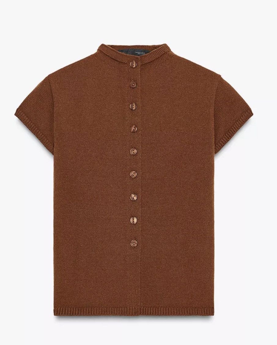 Zara Zara Brown Knit Button-Front Mock Neck Cardigan Sweater L Size L / US 10 / IT 46 - 1 Thumbnail