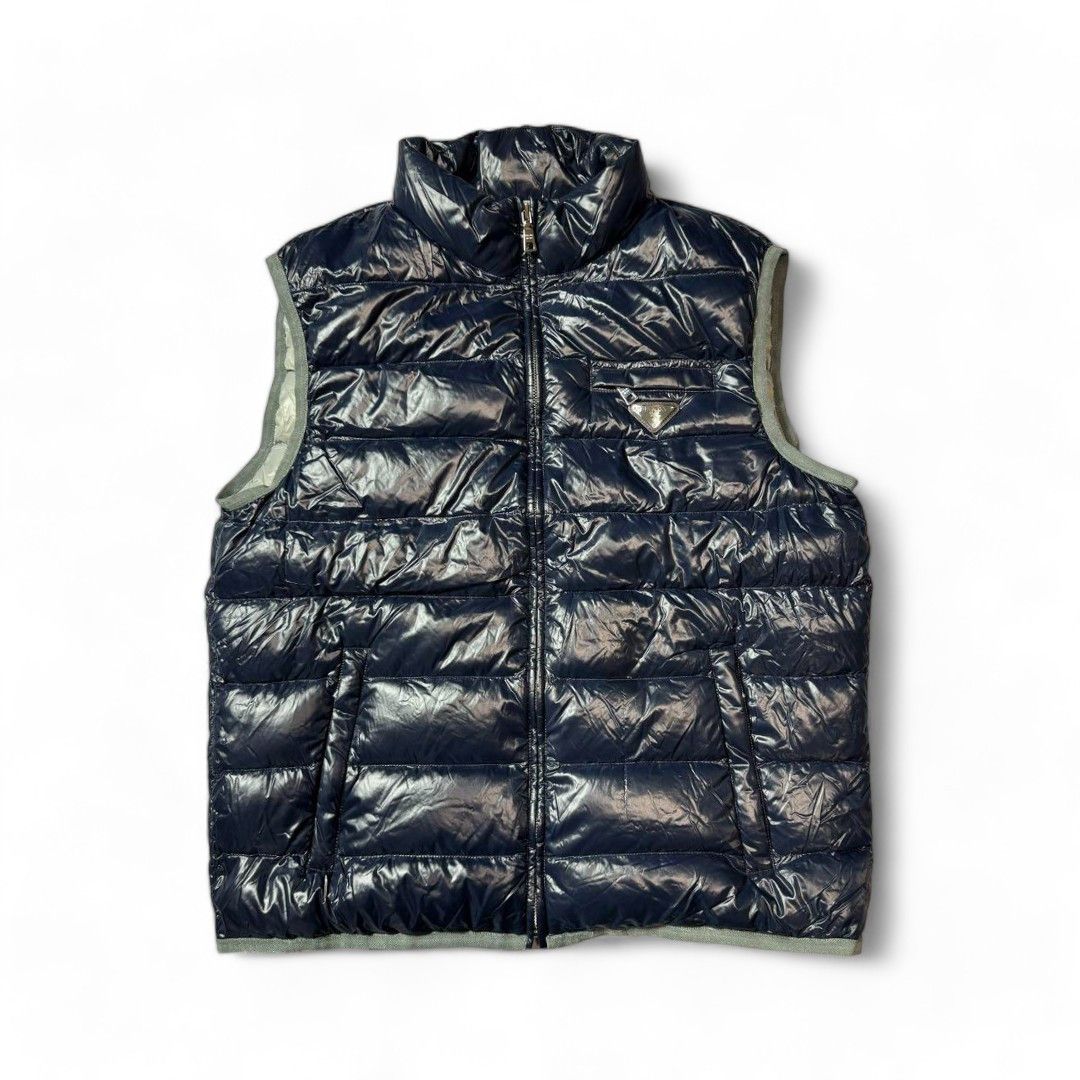 Image of Prada - Down Vest Navy Dark Blue Puffer Spring Triangle Logo, Men's (Size XL)