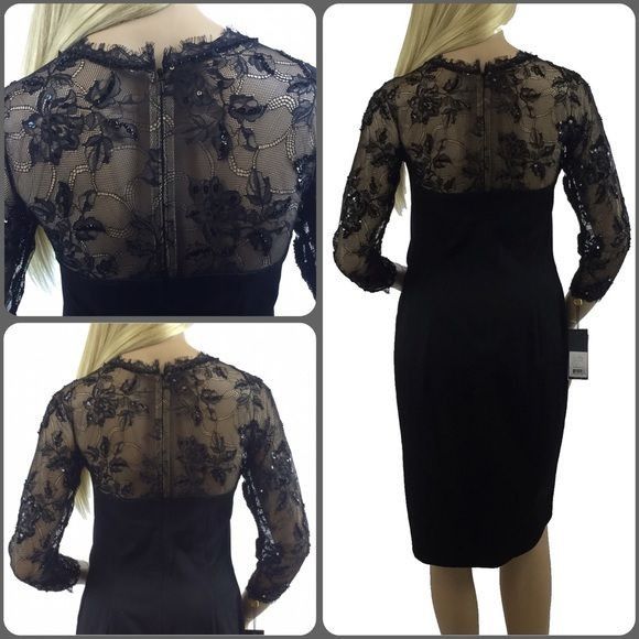 Tadashi Shoji NWT Tadashi Shoji Black Lace Sequin Dress 10 | Mob Wife Dark Size M / US 6-8 / IT 42-44 - 7 Thumbnail