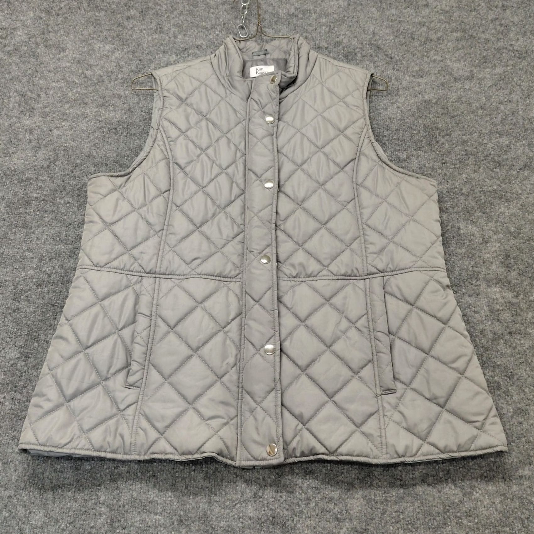 Vintage Kim Rogers Vest Women’s XL Gray Puffer Quilted Zipper Collared Pockets Size XL / US 12-14 / IT 48-50 - 6 Thumbnail