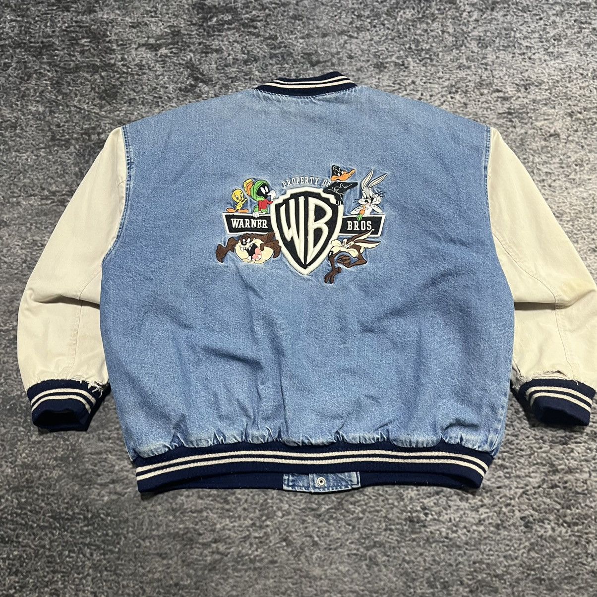 Warner Bros Vintage 90s Looney Tunes Embroidered Denim Varsity Jacket Size US L / EU 52-54 / 3 - 10 Thumbnail