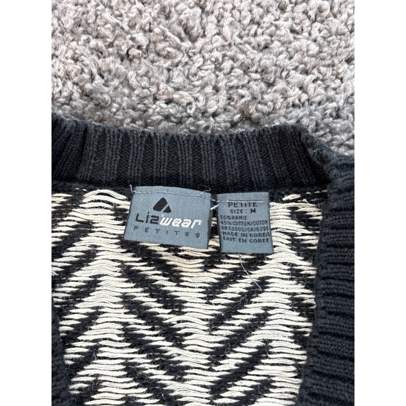 Liz Claiborne VINTAGE Liz Claiborne Sweater Cardigan Knit Pullover Long Sleeve Crew Neck Cotton Black Womens Petite PM 80s 90s Knit Pattern Argyle/Diamond Size M / US 6-8 / IT 42-44 - 4 Thumbnail