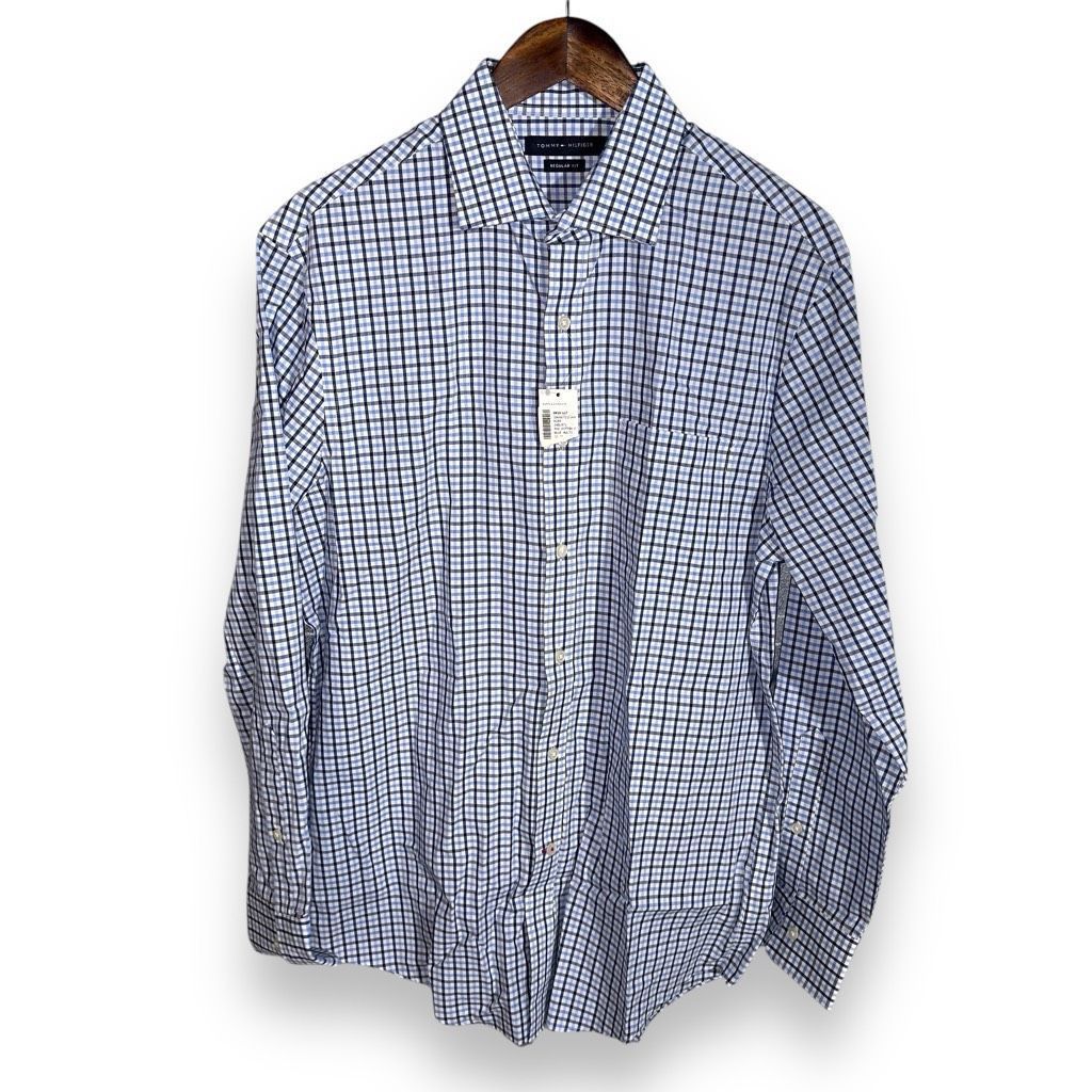 Tommy Hilfiger NWT Tommy Hilfiger Blue Plaid Semi Spread Dress Shirt M 15.5 32/33 Size US M / EU 48-50 / 2 - 1 Thumbnail