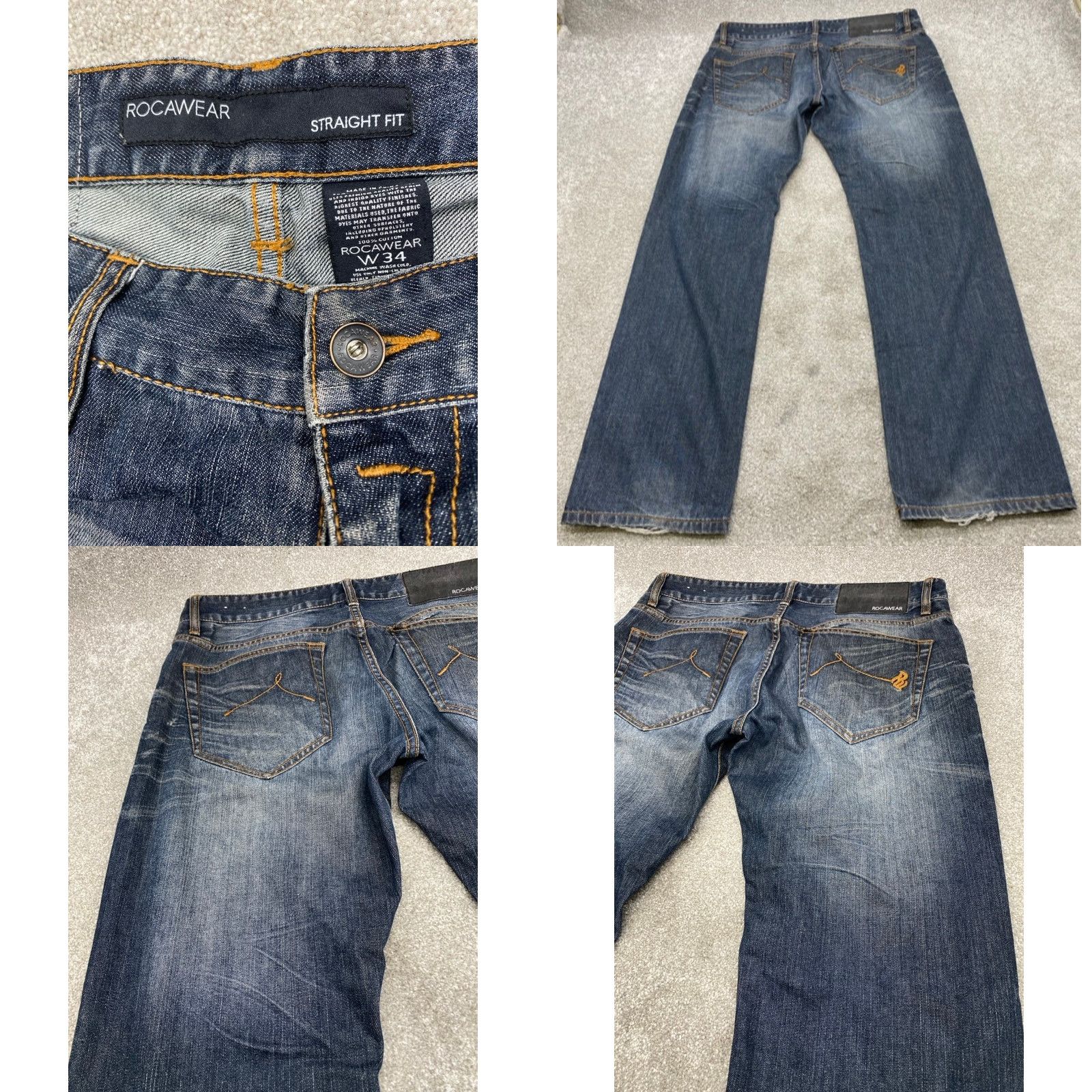 Rocawear Rocawear Jeans Mens 34x32 Blue Denim Straight Fit Distressed 100% Cotton 5538 Jeans Mens Regular 5-Pocket 90s Hip Hop Style Size US 34 / EU 50 - 8 Thumbnail