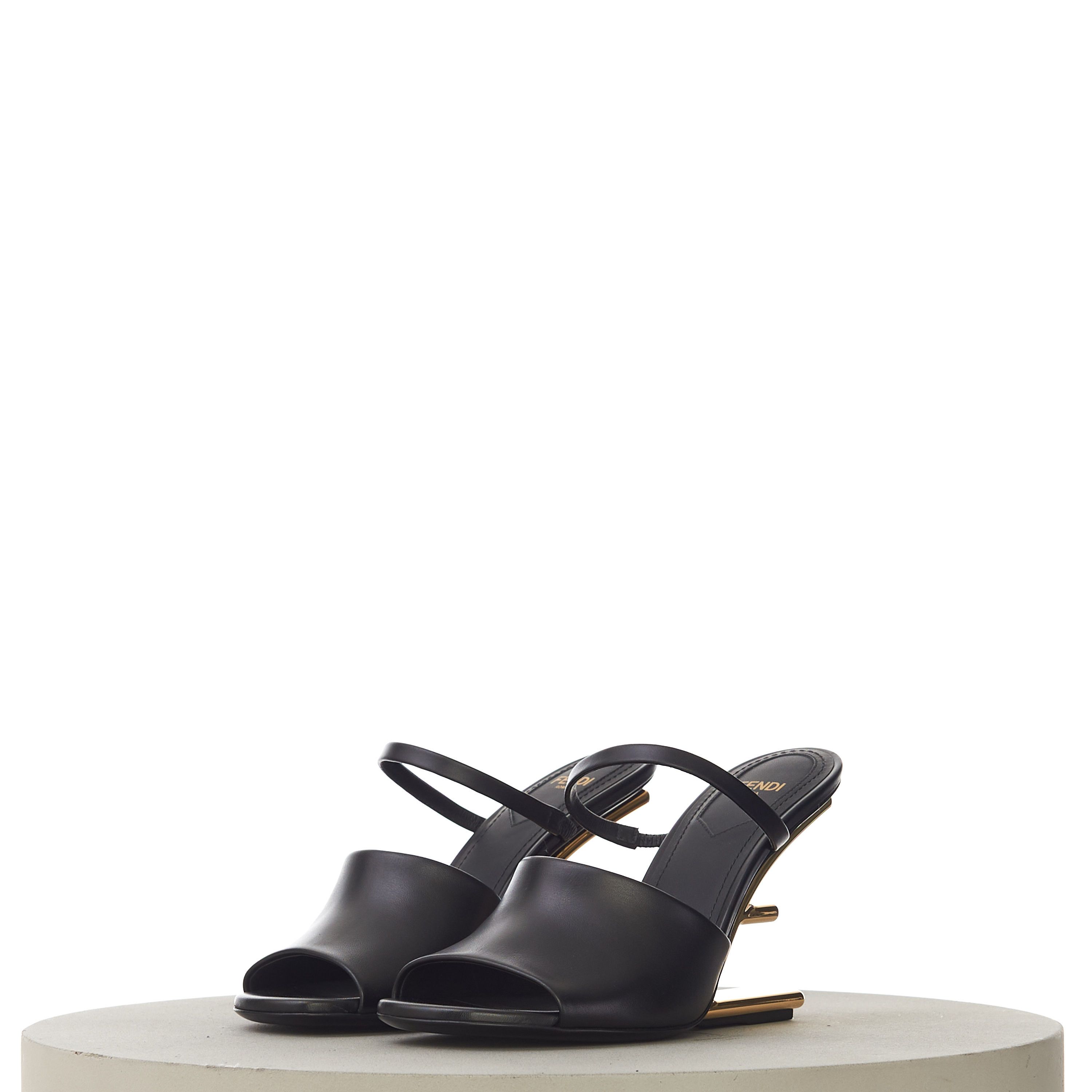 Fendi Black Leather FIRST High-Heeled Sandals With F-Shaped Heel Size US 7.5 / IT 37.5 - 4 Thumbnail