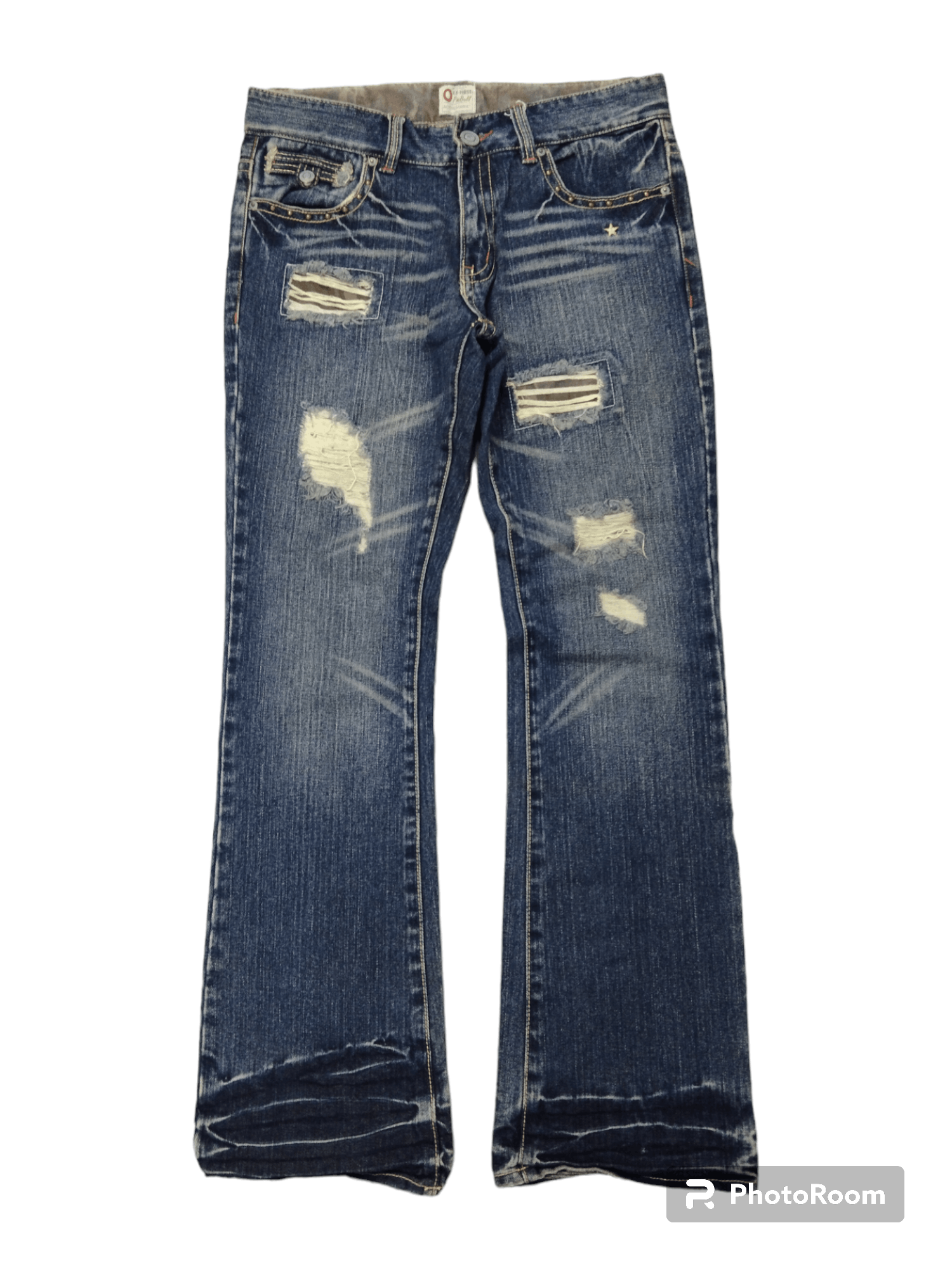image of Distressed Denim x Hype Flare Sick Riped Ozz First Denim Pants in Blue Distressed, Men's (Size 32)