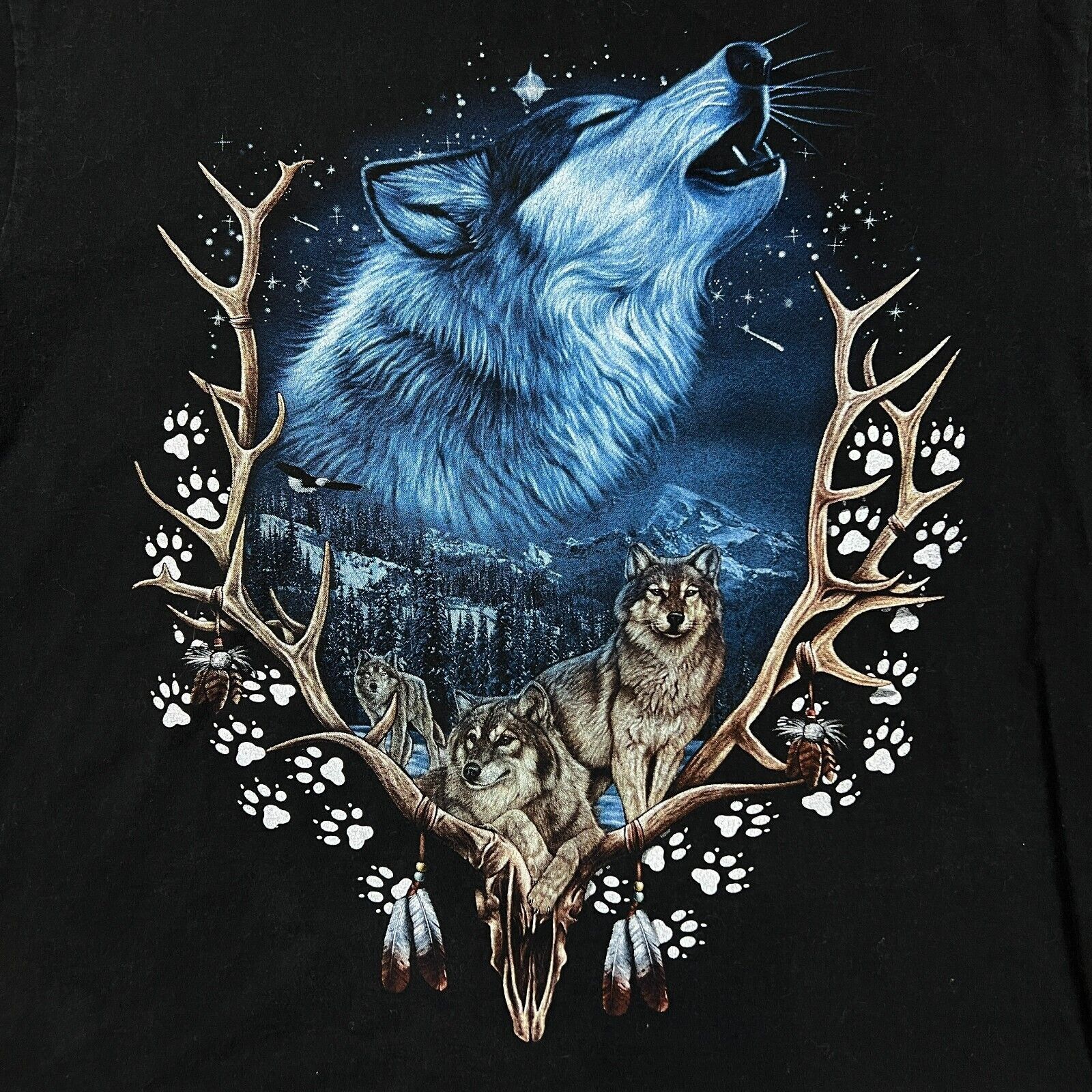 Vintage Y2K Wolves Animal Native T Shirt XL Double Sided Nature Tee Size US XL / EU 56 / 4 - 2 Thumbnail