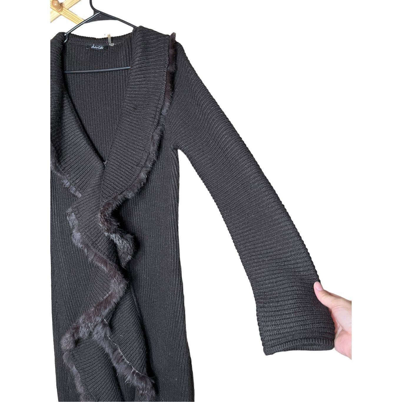 Other DOLCE CABO Black Knit Acrylic Fur Trim Long Duster Cardigan Size M / US 6-8 / IT 42-44 - 4 Thumbnail