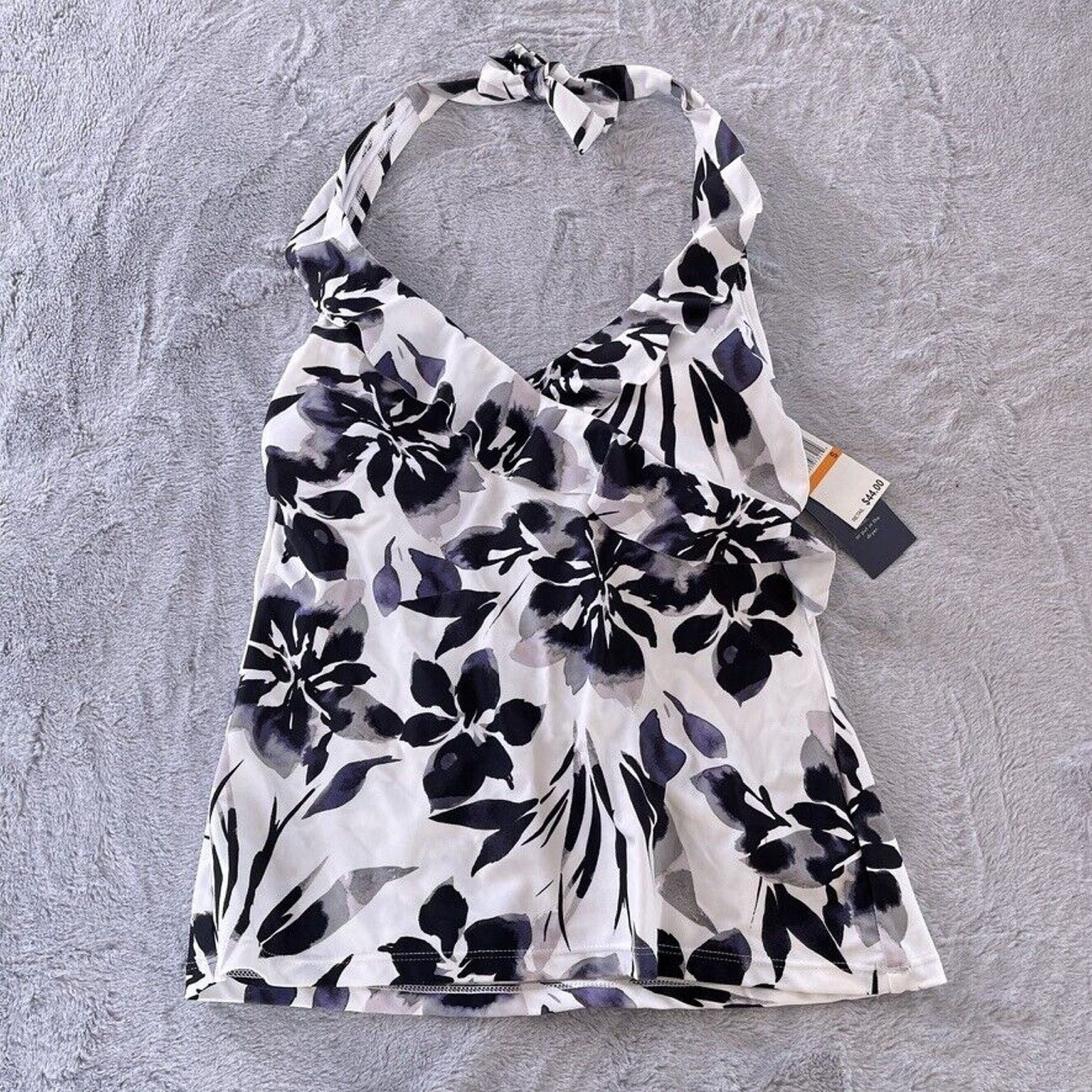 Other Aqua Couture Ruffle Halter Tankini Swim Top Black White S Size S / US 4 / IT 40 - 1 Thumbnail