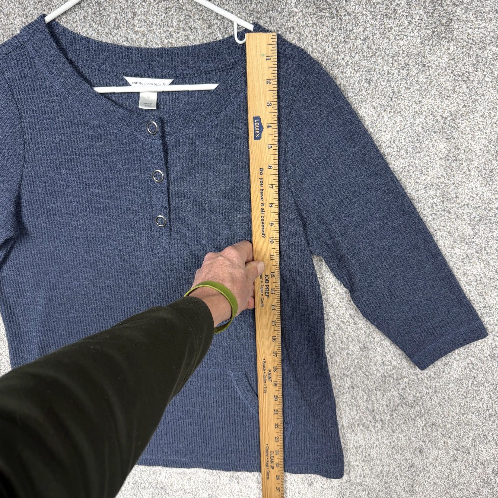 Vintage VINTAGE: No — Christopher & Banks Henley Sweater Womens Petite Blue Knit Waffle-Knit 3/4 Sleeve P/L Casual Sweater Size L / US 10 / IT 46 - 2 Thumbnail