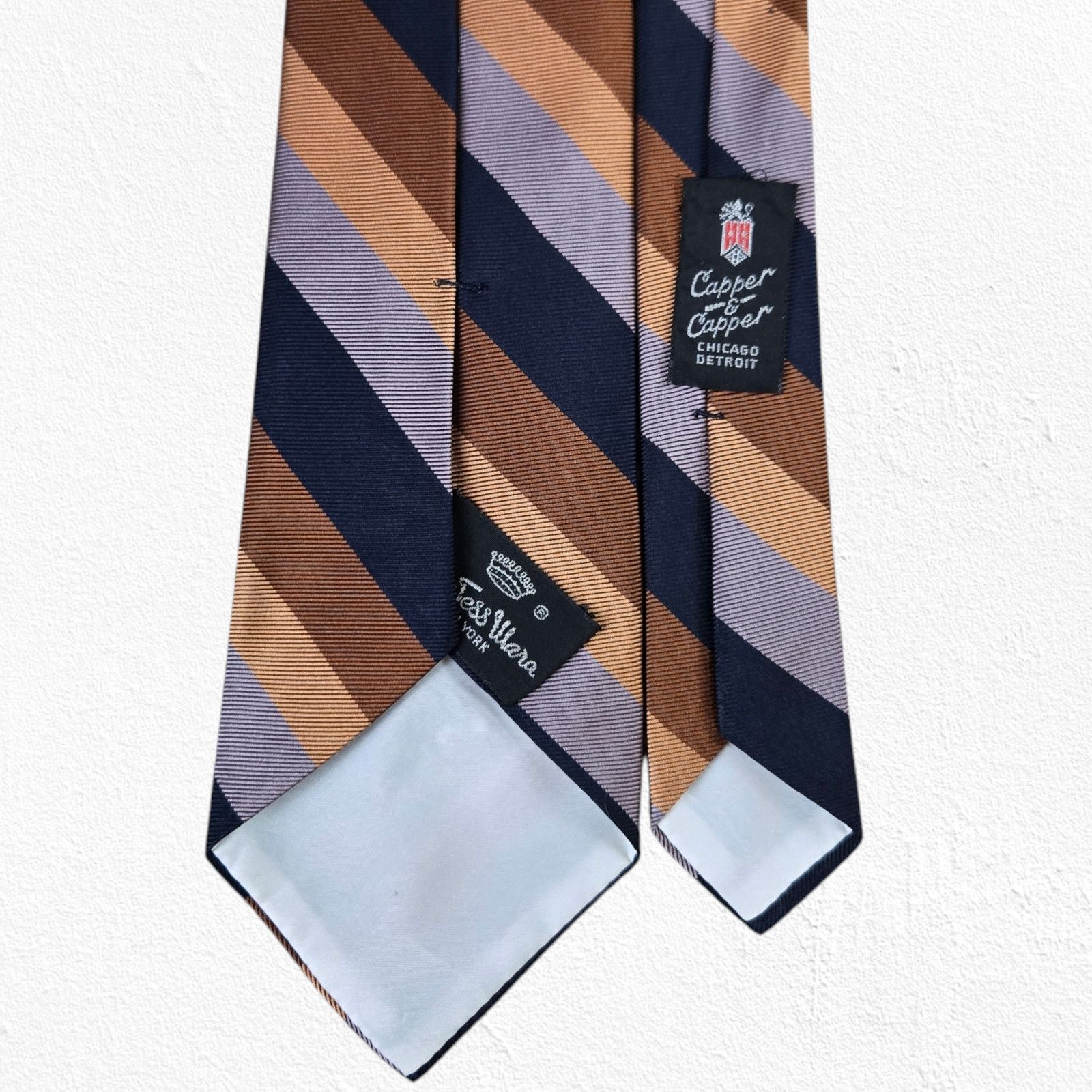Vintage 60s Black Bronze Striped USA Made Silk Neck Tie Size ONE SIZE - 7 Thumbnail