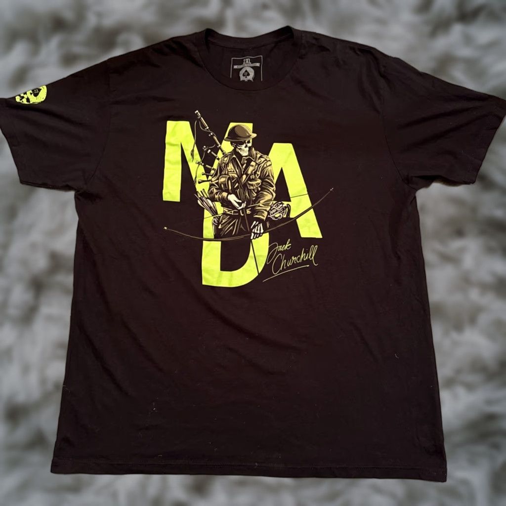 Vintage VINTAGE Zero Foxtrot T-Shirt 2XL Black Mad Jack Churchill WW2 Skull Military Veteran USA Size US XXL / EU 58 / 5 - 1 Thumbnail