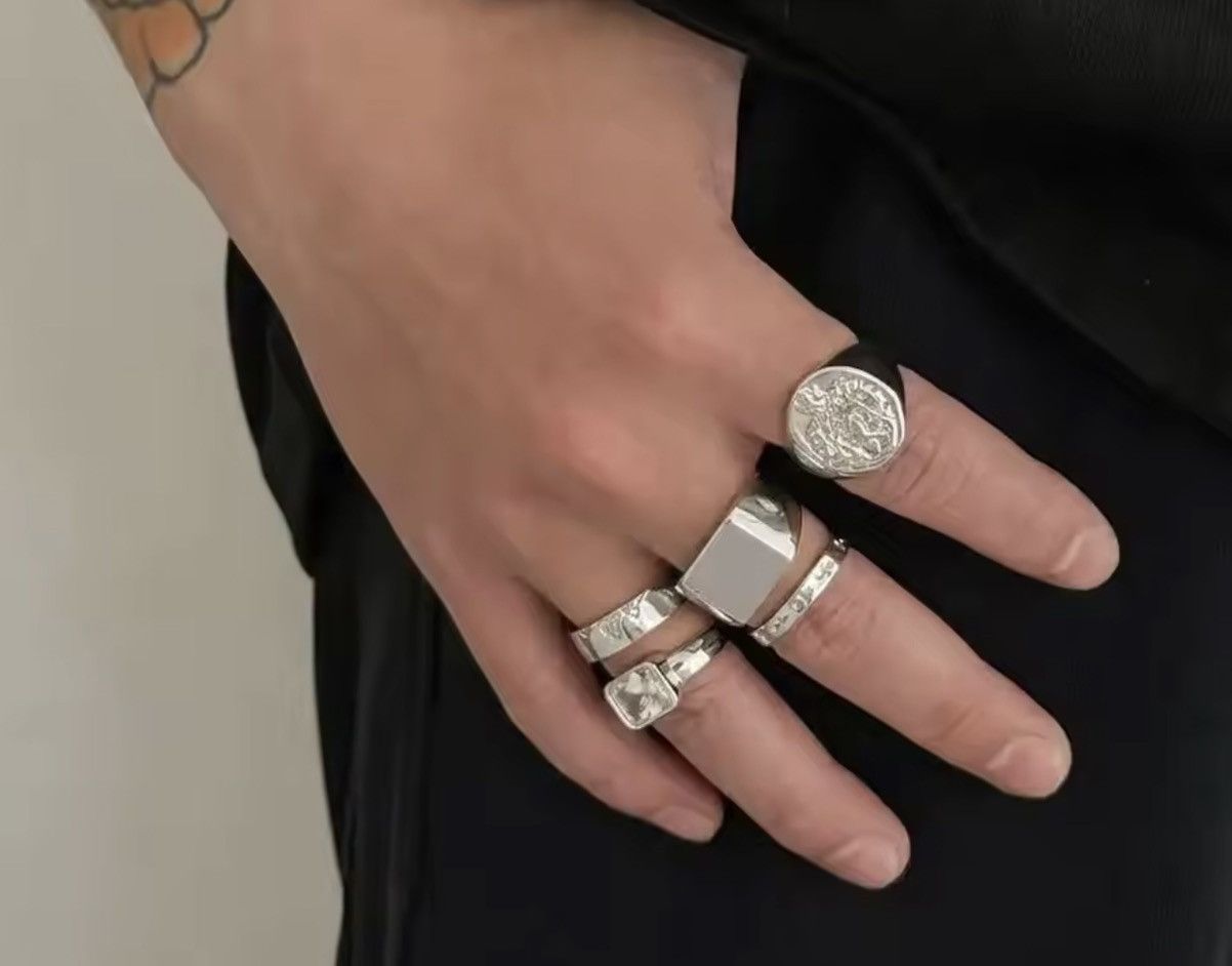 Jewelry 5Pcs/Set Punk Vintage Square Rhinestone Rings Size ONE SIZE - 1 Thumbnail