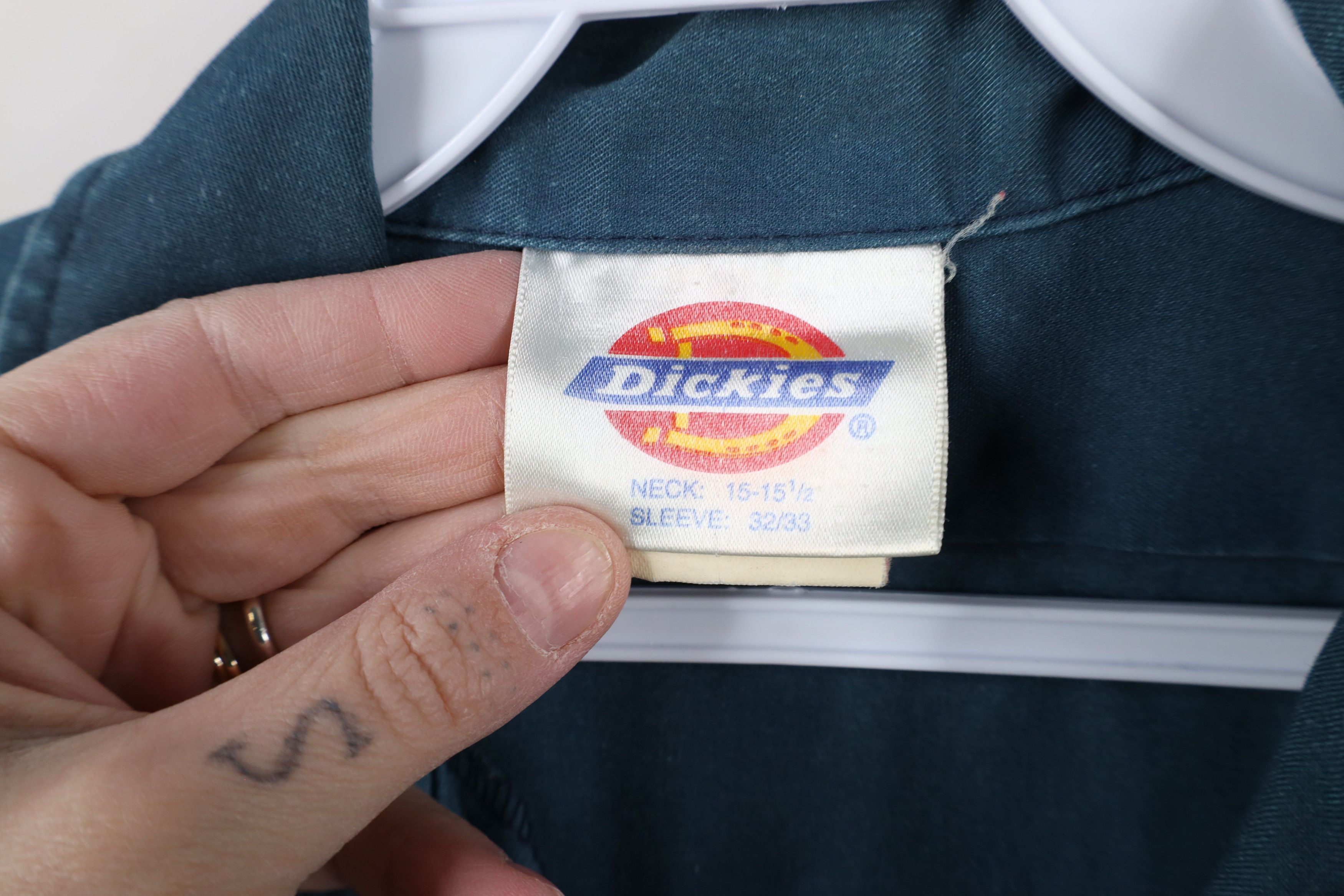 Dickies × Vintage Vintage 90s Dickies Thrashed Workwear Button Shirt Teal USA Size US M / EU 48-50 / 2 - 11 Thumbnail