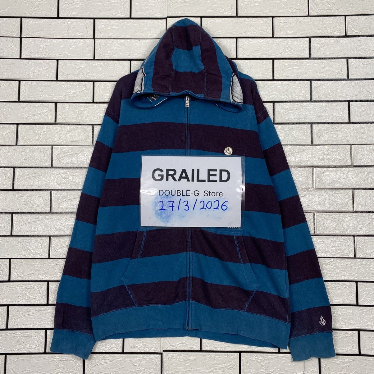 Japanese Brand Striped Zipper Jacket Volcom Biker Punk Style Size US XL / EU 56 / 4 - 1 Thumbnail