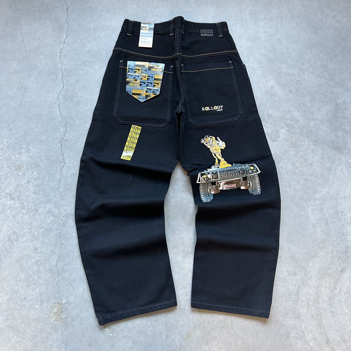 Image of Jnco x Southpole Crazy Vintage Y2K Paco Sport Baggy Hip Hop Skater Denim Nos in Black (Size 33)