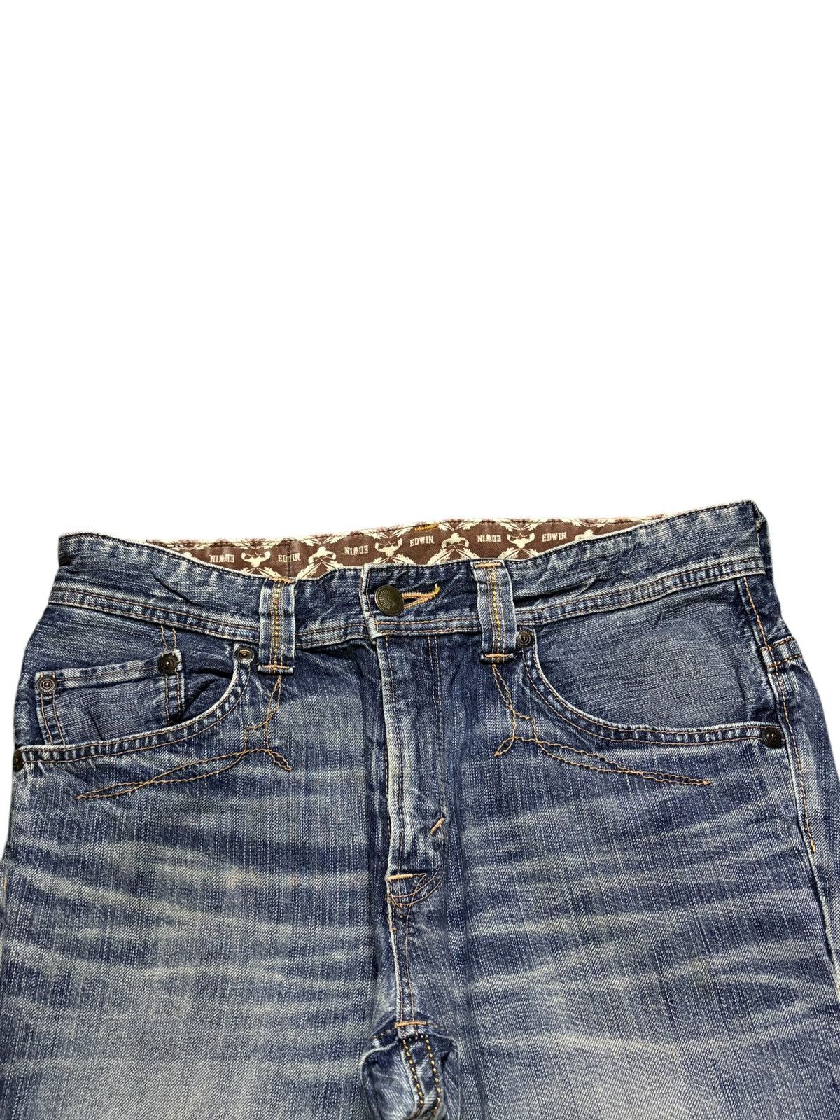 Edwin × Japanese Brand Vintage Edwin XV Mud Wash Distressed Ripped Flare Jean Size US 33 - 4 Thumbnail