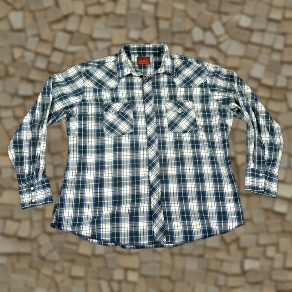 Vintage VINTAGE Rustler Western Shirt XL ADULT Blue Plaid Long Sleeve 90s Cowboy Snap Button-Up Size US XL / EU 56 / 4 - 1 Thumbnail