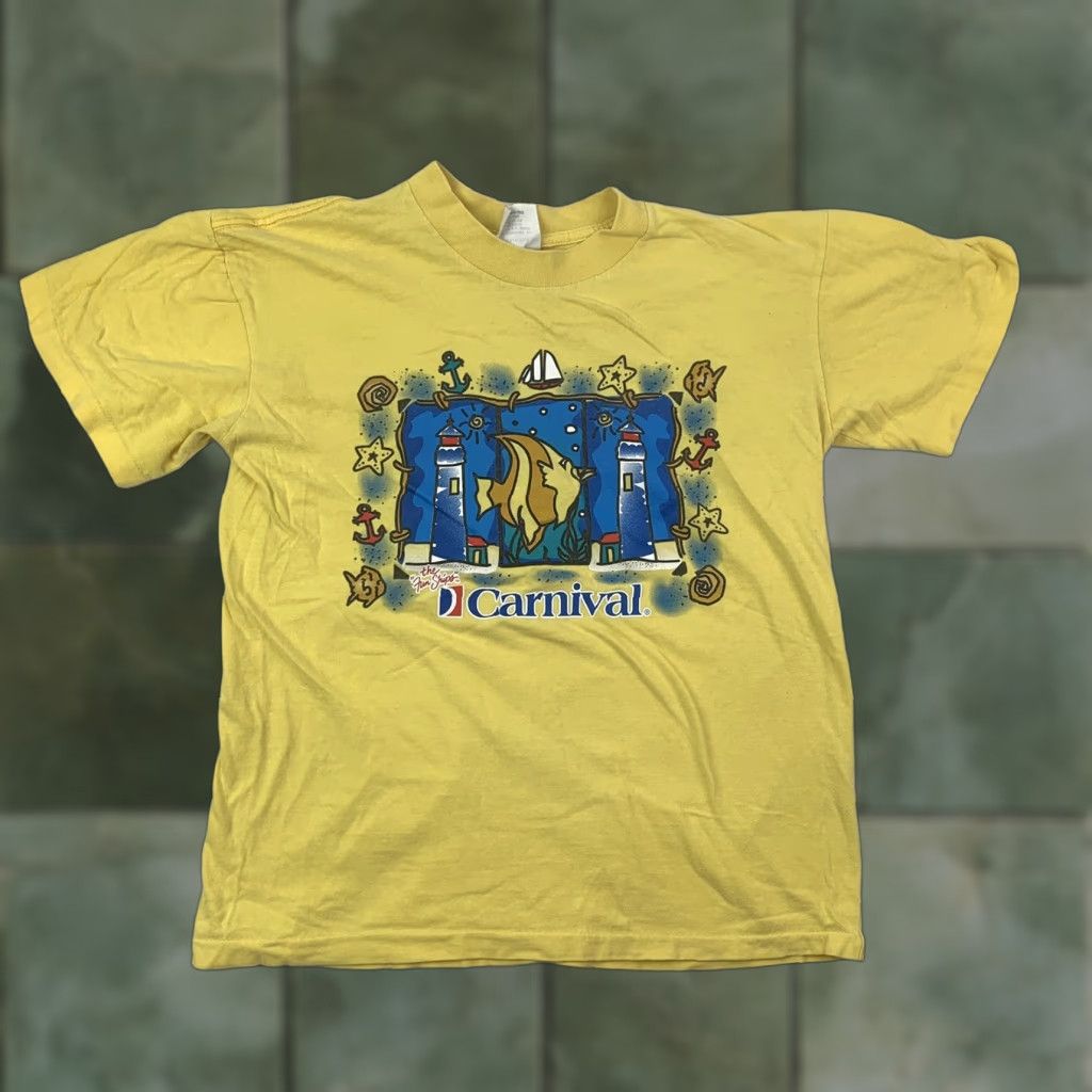 Vintage VINTAGE Carnival Cruise T Shirt Adult Medium Yellow Cruise Ship Sailing 90s Mens Size US M / EU 48-50 / 2 - 1 Thumbnail